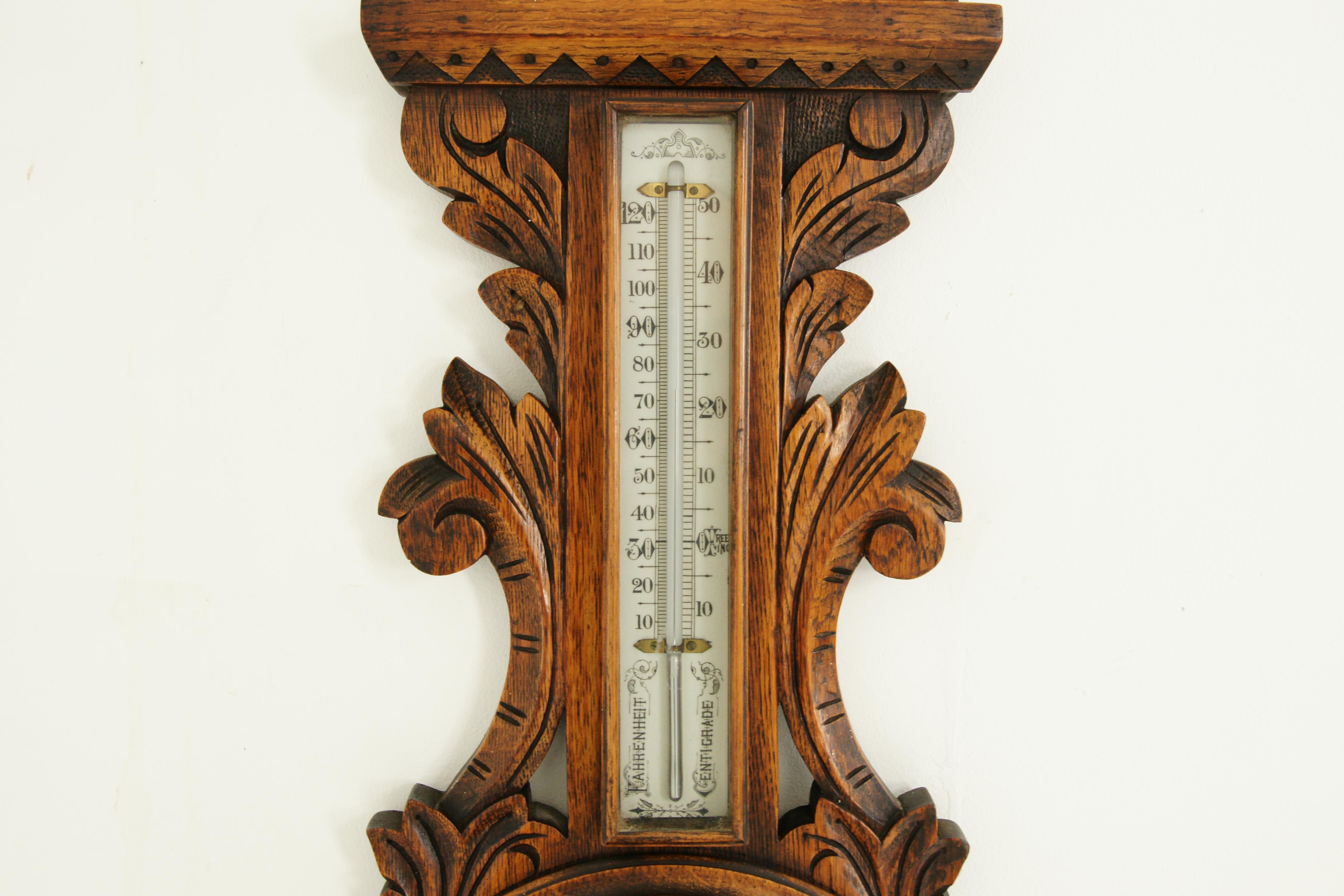 Scottish Antique Barometer, Antique Weather Station, Carved Oak, Scotland 1890, B1340