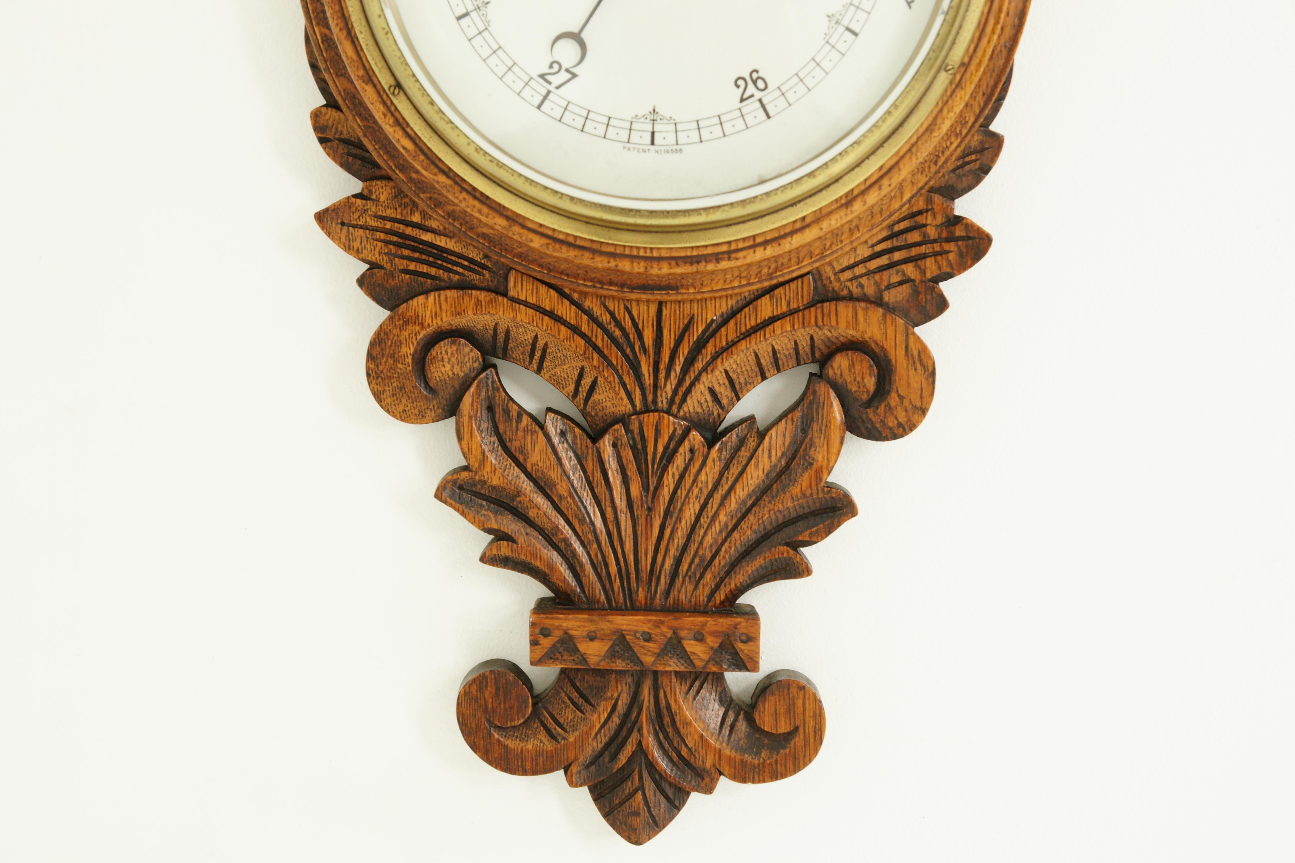 Antique Barometer, Antique Weather Station, Carved Oak, Scotland 1890, B1340 In Good Condition In Vancouver, BC