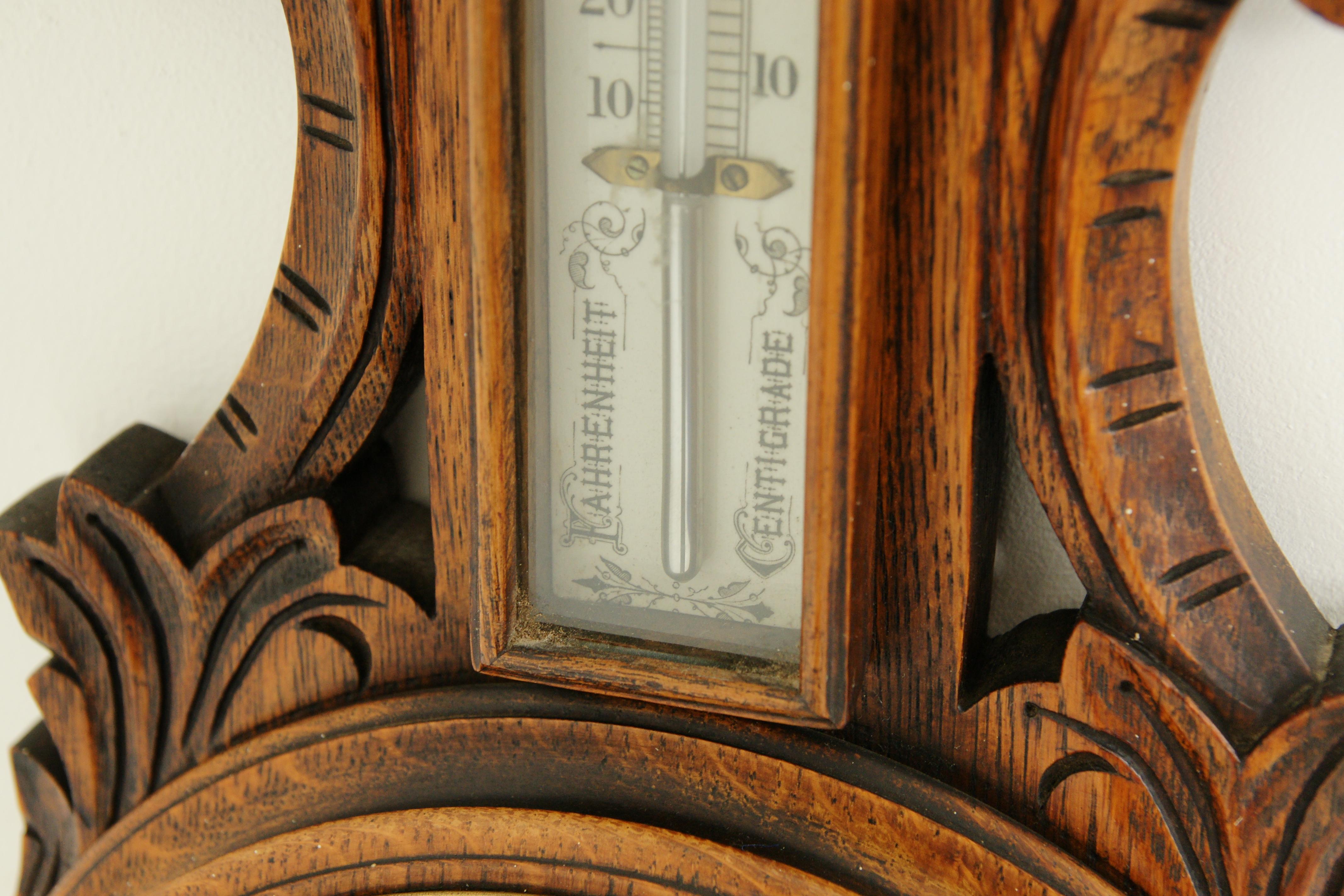 Antique Barometer, Antique Weather Station, Carved Oak, Scotland 1890, B1340 1