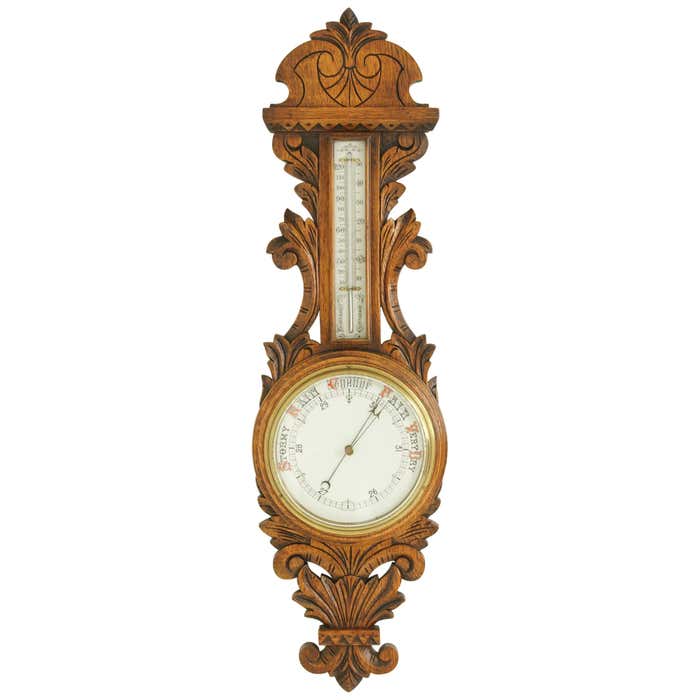 Antique Barometer, Antique Weather Station, Carved Oak, Scotland 1890 ...