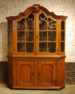 Antique Baroque 18th Century German Solid Oak Farmhouse Display Cabinet