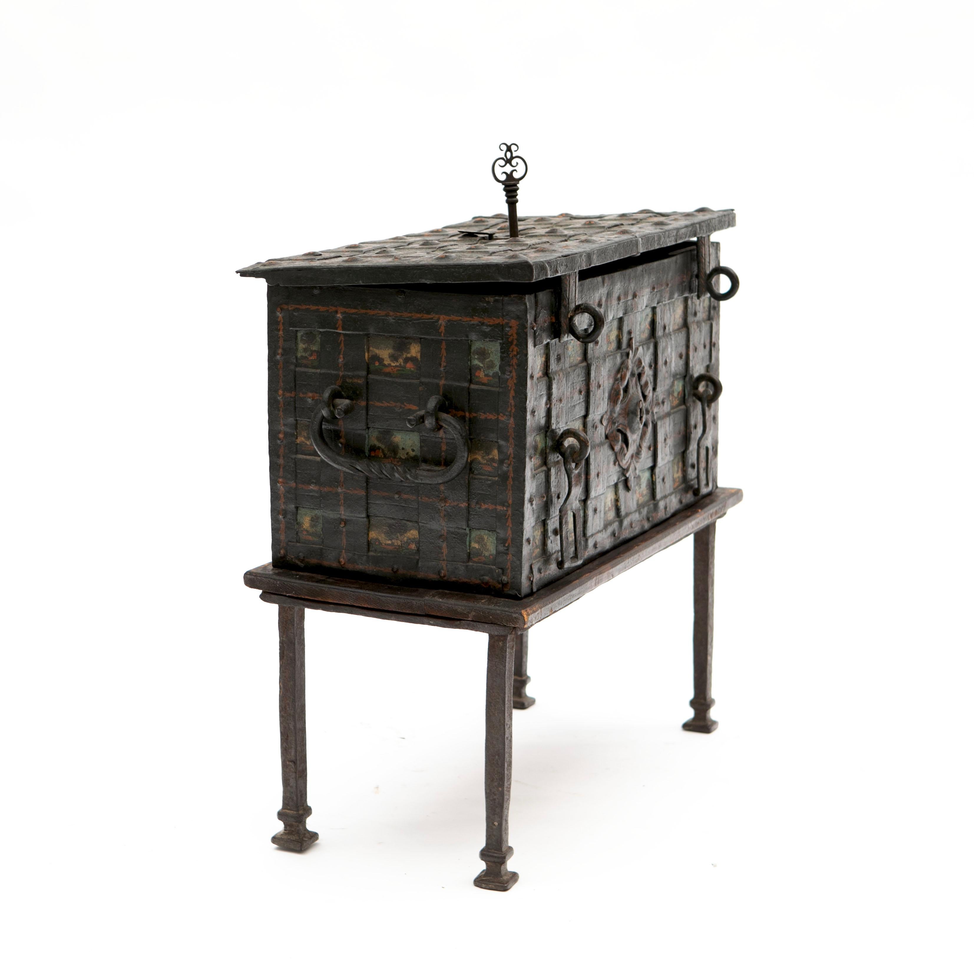 Dutch Antique Baroque Amanda Iron Strongbox  For Sale