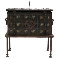 Baroque Amanda Iron Strongbox With Painted Decorations