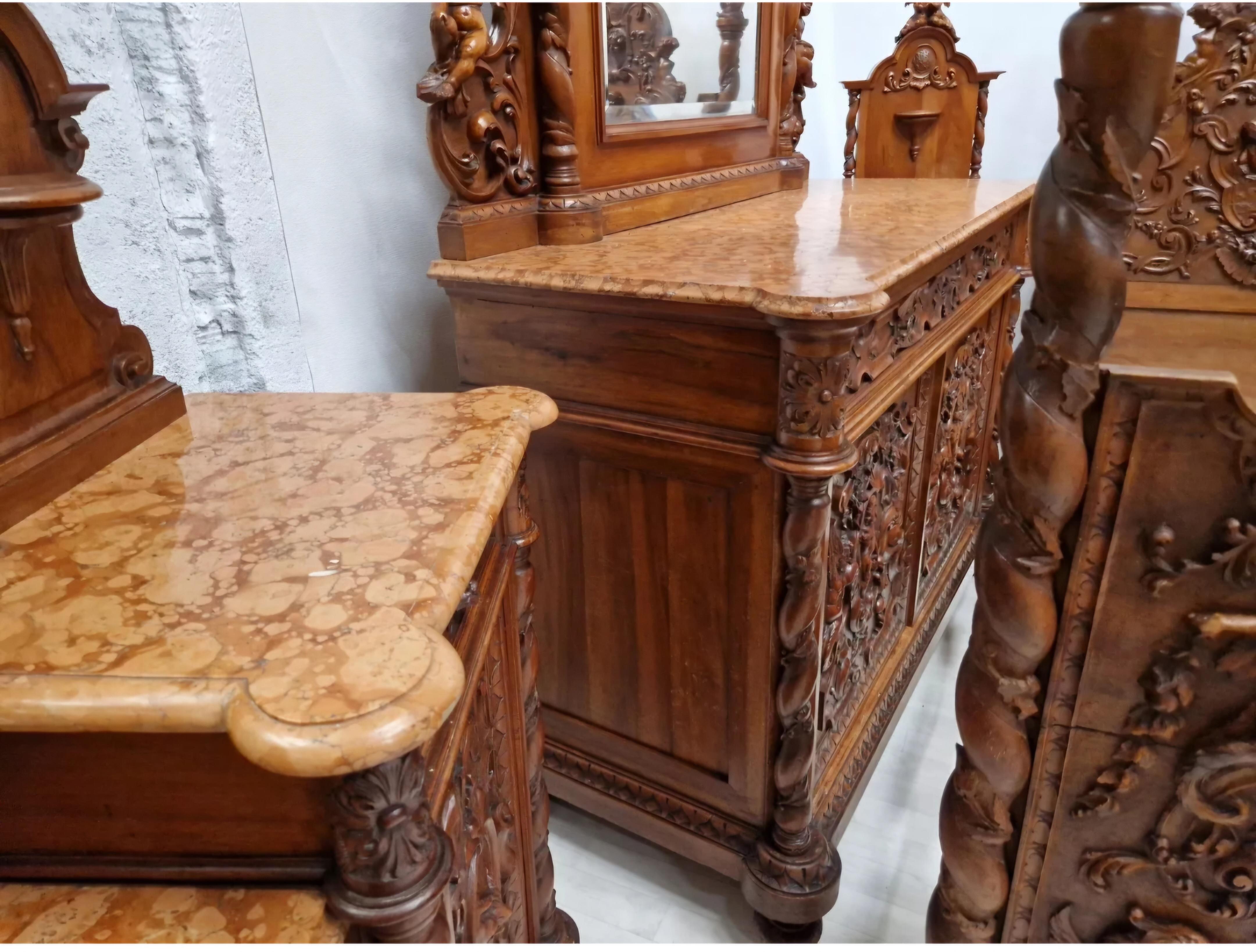 19th Century Renaissance Bedroom Set with King Size Bed For Sale 3