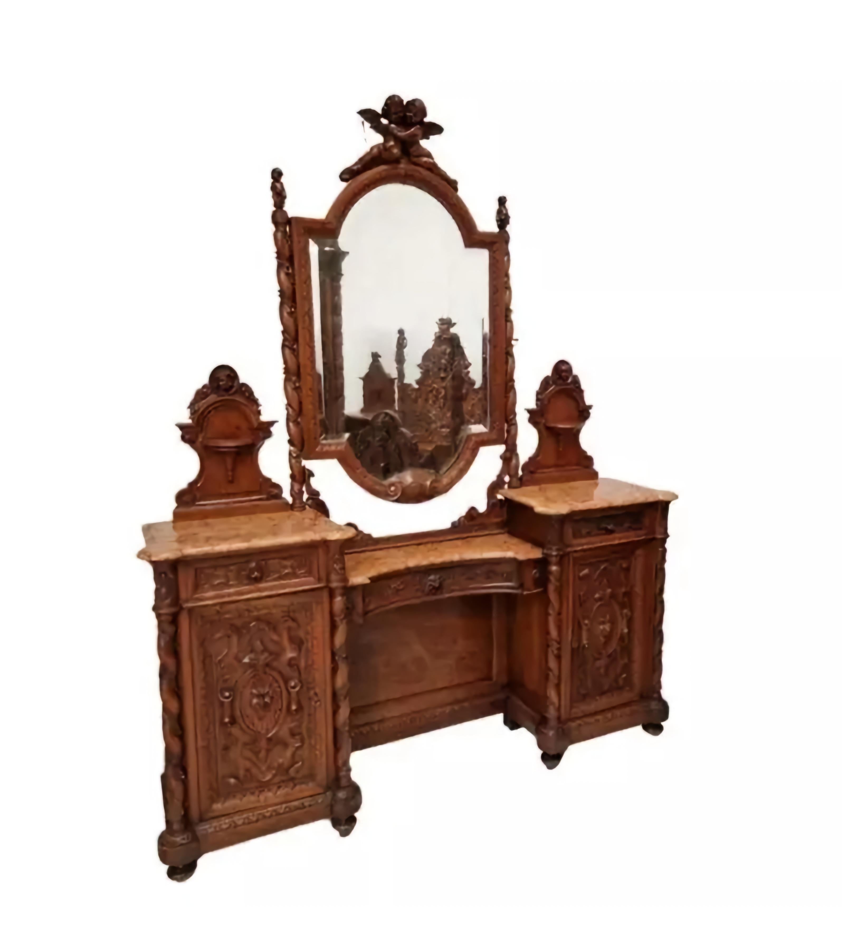 19th Century Renaissance Bedroom Set with King Size Bed For Sale 9