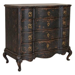 Antique Baroque Black Painted Chest of Drawers from Denmark