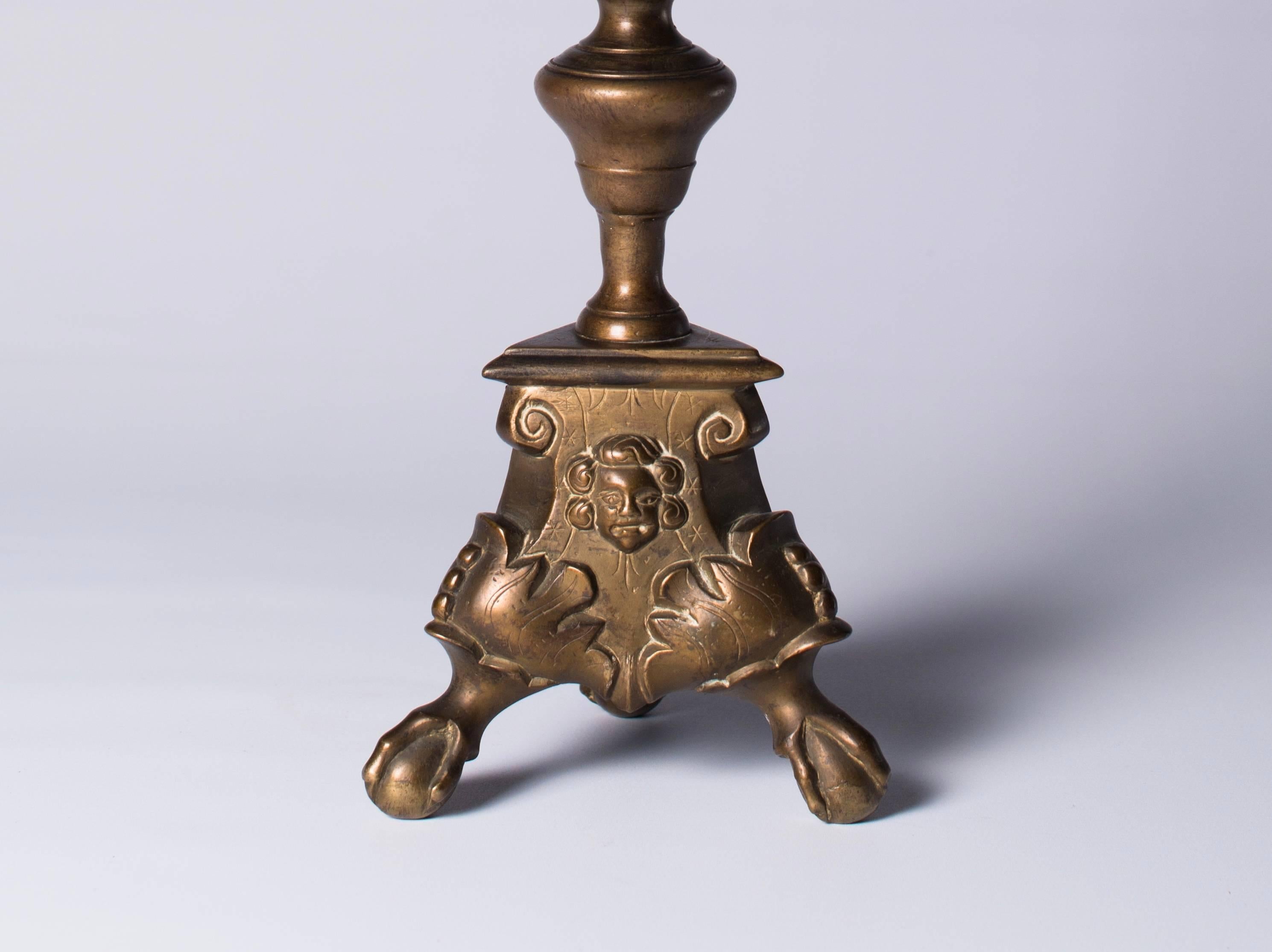 18th Century and Earlier Antique Baroque Bronze Candlesticks For Sale