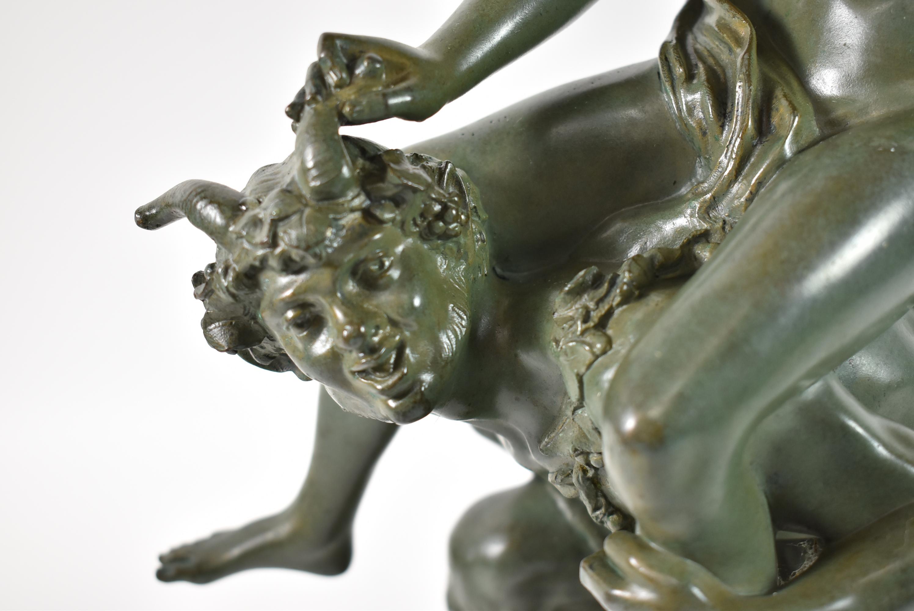 Unknown Antique Baroque Bronze Nude Female Figure & Goatman Sculpture For Sale