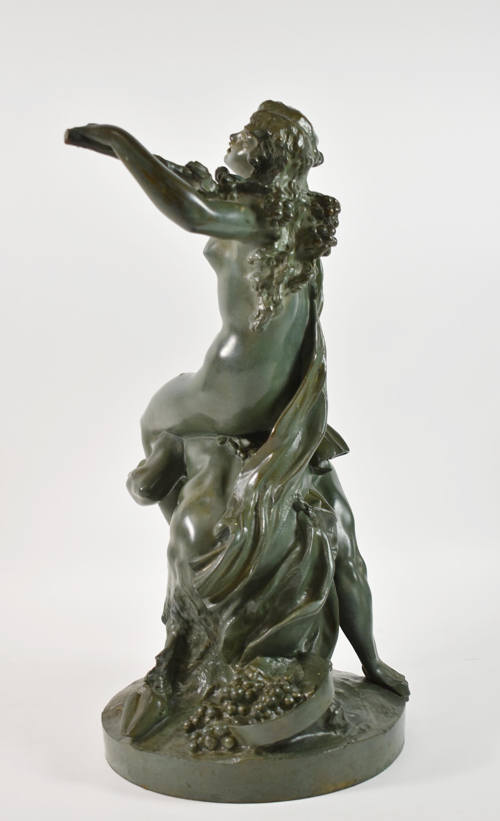 19th Century Antique Baroque Bronze Nude Female Figure & Goatman Sculpture For Sale