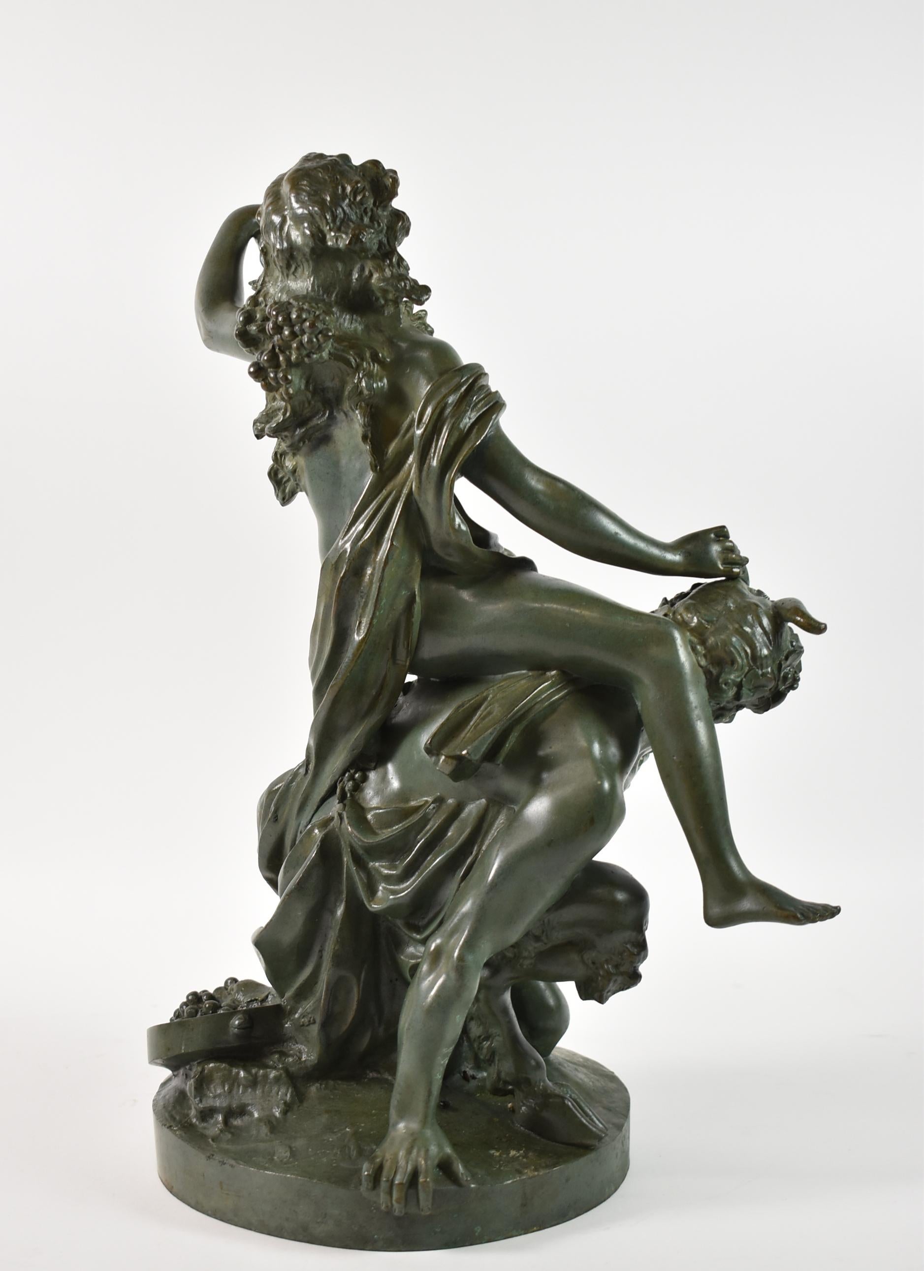 Antique Baroque Bronze Nude Female Figure & Goatman Sculpture For Sale 1