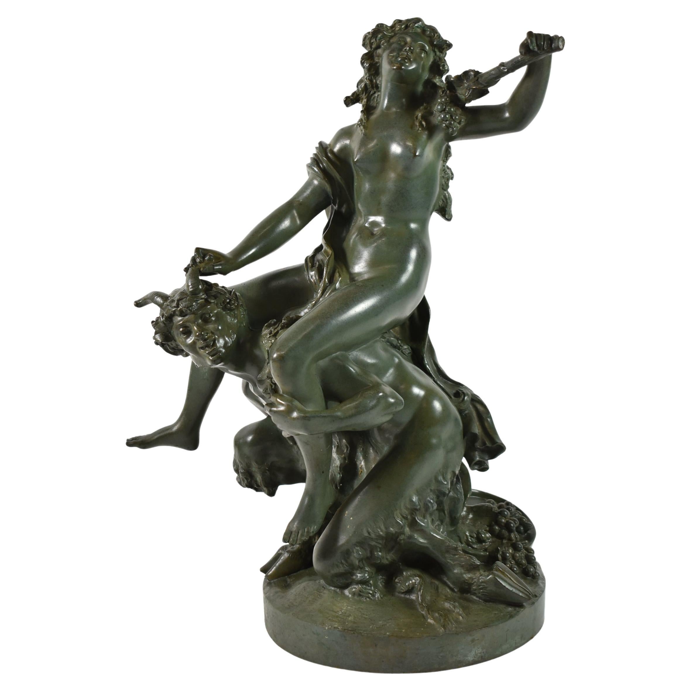 Antique Baroque Bronze Nude Female Figure & Goatman Sculpture