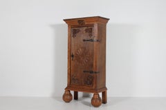 Antique Baroque Cabinet of Solid Oak with Wood Carvings Denmark 1700-1900