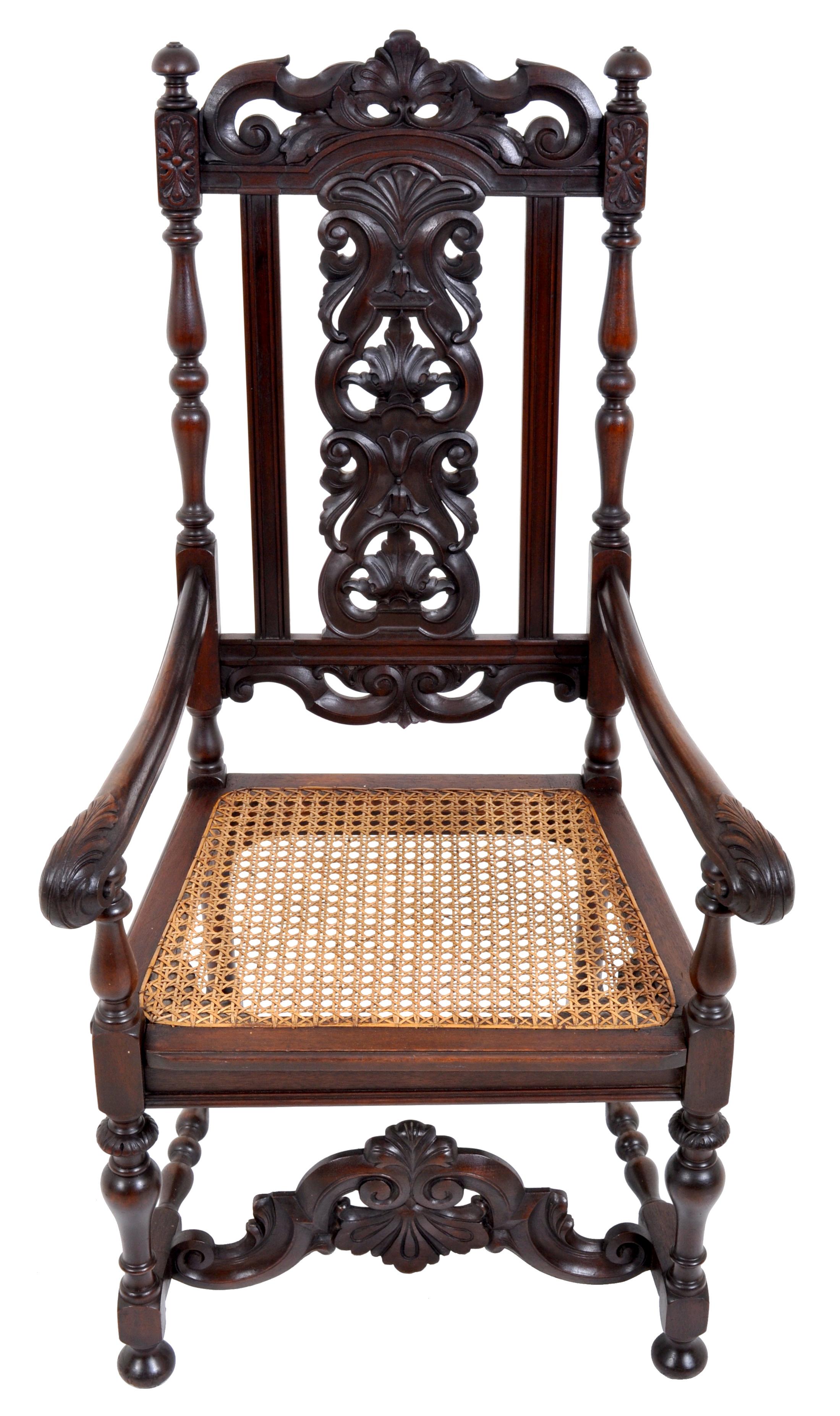 Antiker englischer Barock-Thronsessel aus geschnitztem Nussbaumholz, 19. Jahrhundert, um 1880 im Zustand „Gut“ im Angebot in Portland, OR