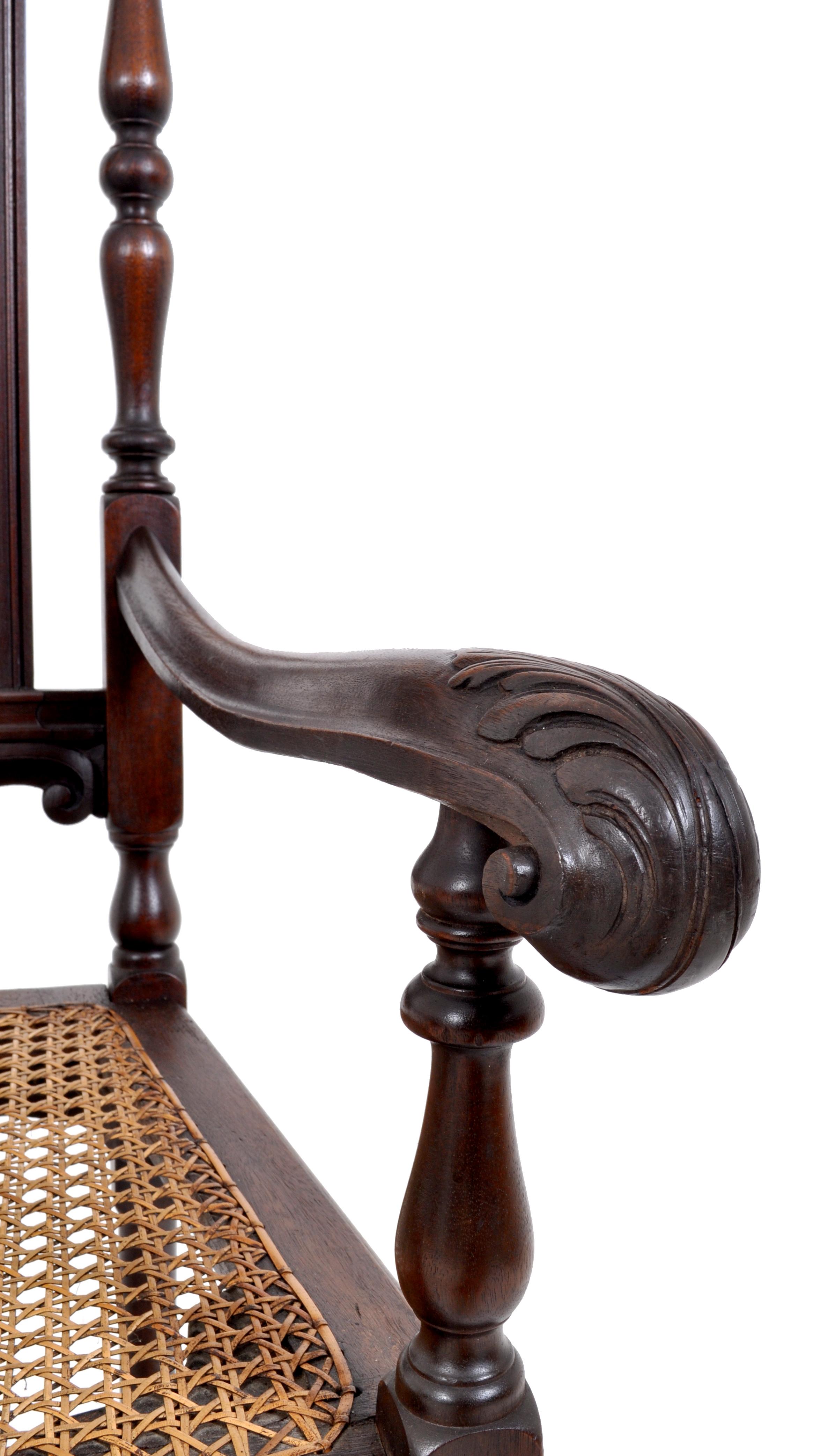 Antique Baroque Carved Walnut Throne Chair, circa 1880 In Good Condition For Sale In Portland, OR