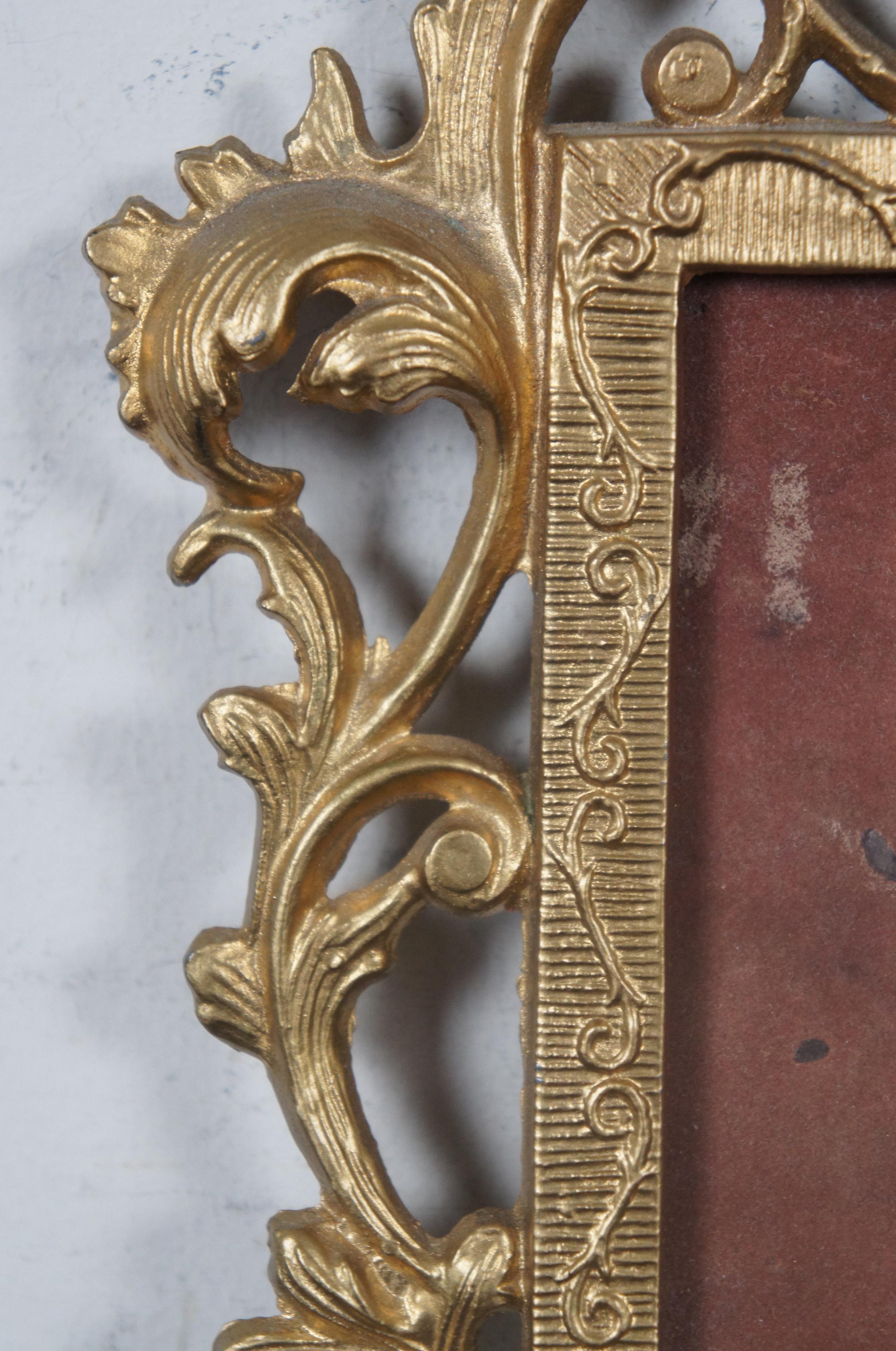 Antique Baroque Cast Iron Gilt Tabletop Picture Mirror Frame French European 3