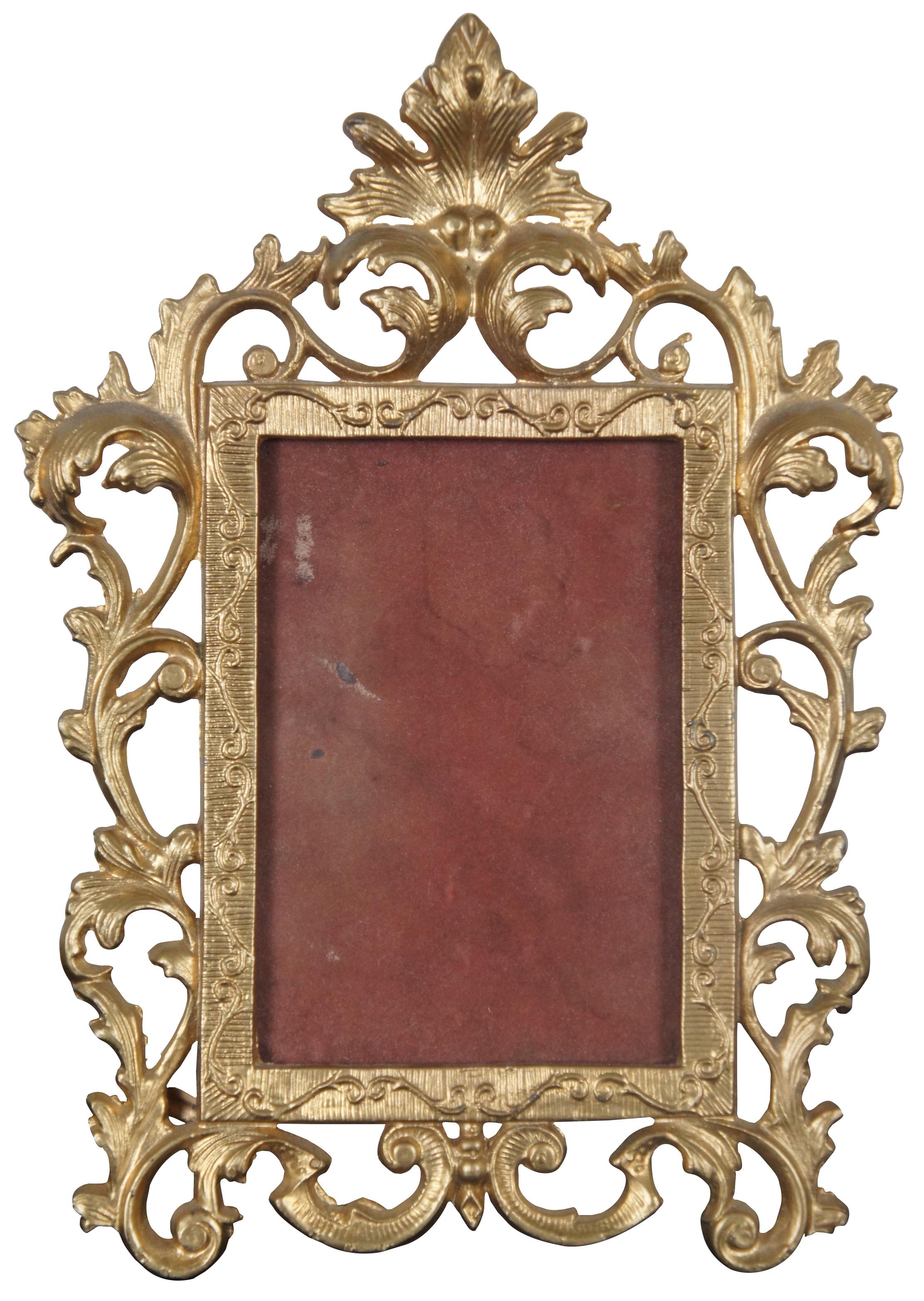 Antique Baroque Cast Iron Gilt Tabletop Picture Mirror Frame French European 4