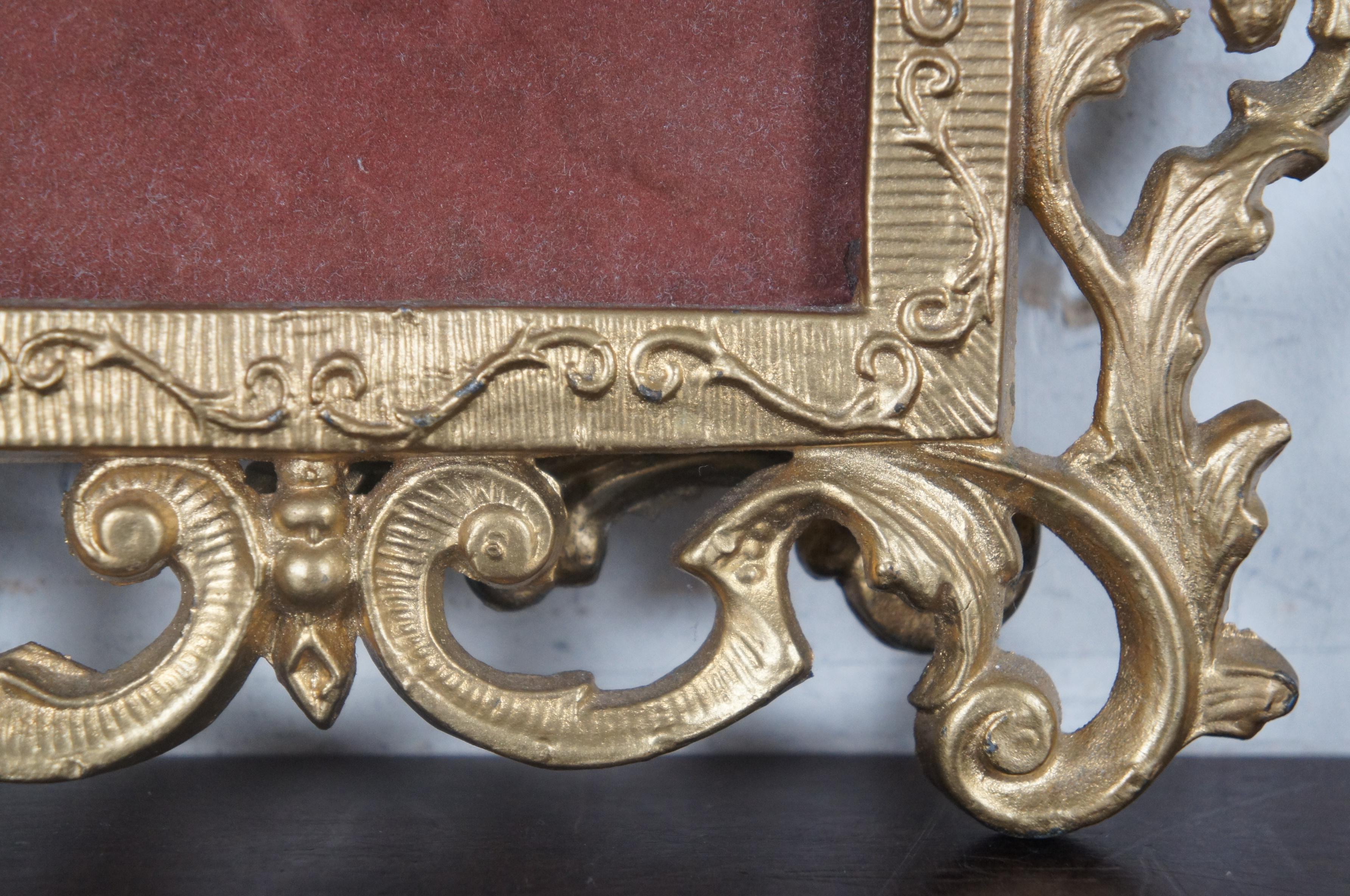Antique Baroque Cast Iron Gilt Tabletop Picture Mirror Frame French European 2