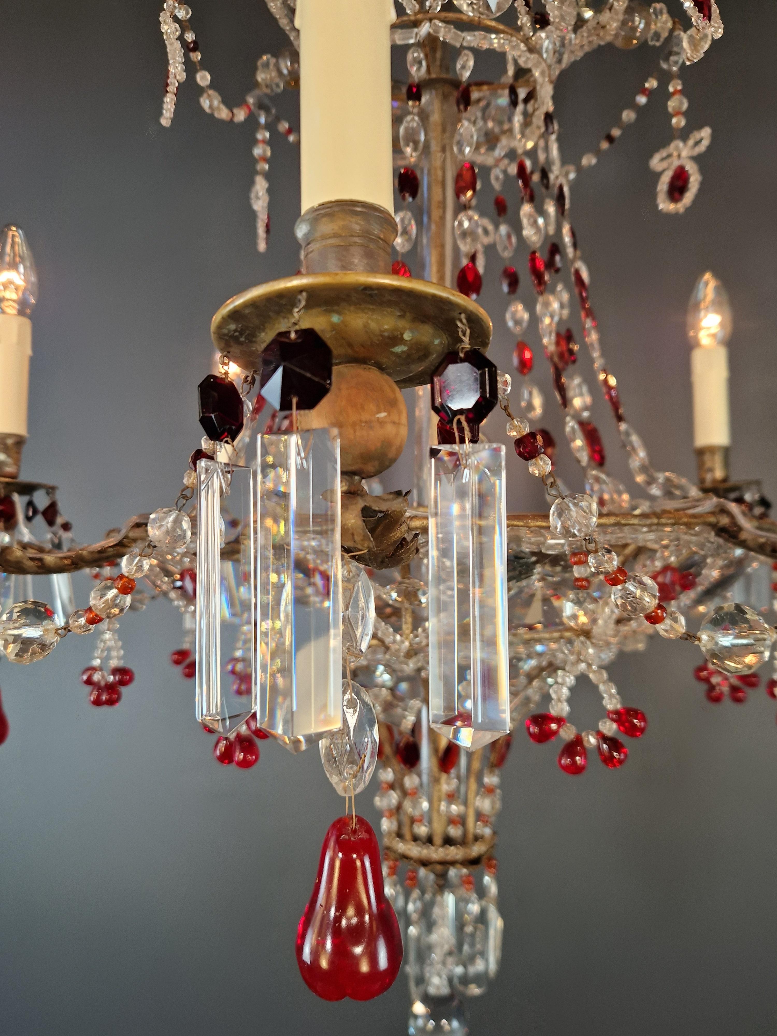 Antique Baroque Chandelier from 1860 Fully Restored Masterpiece Red Crystal For Sale 3