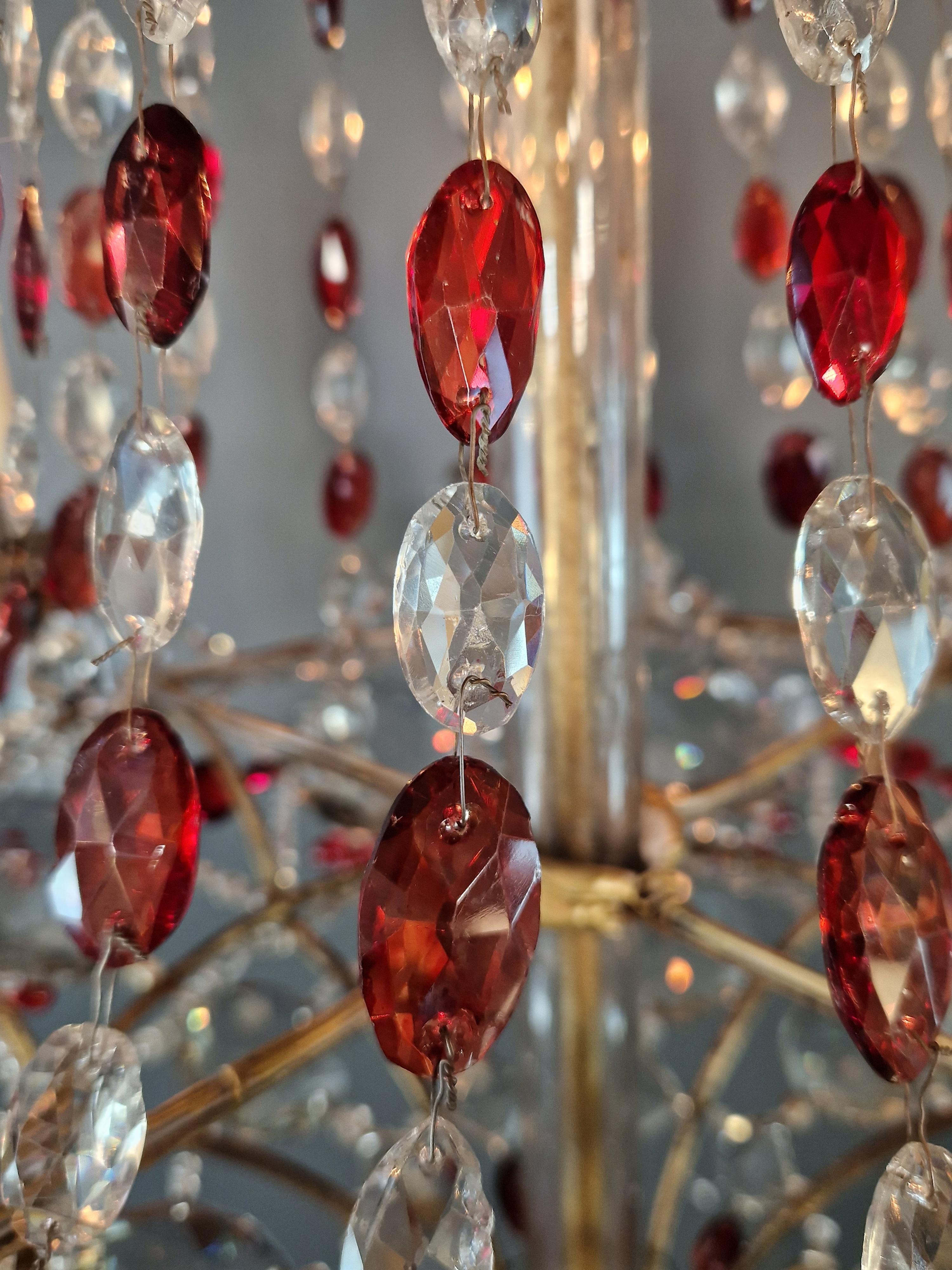 Antique Baroque Chandelier from 1860 Fully Restored Masterpiece Red Crystal For Sale 4
