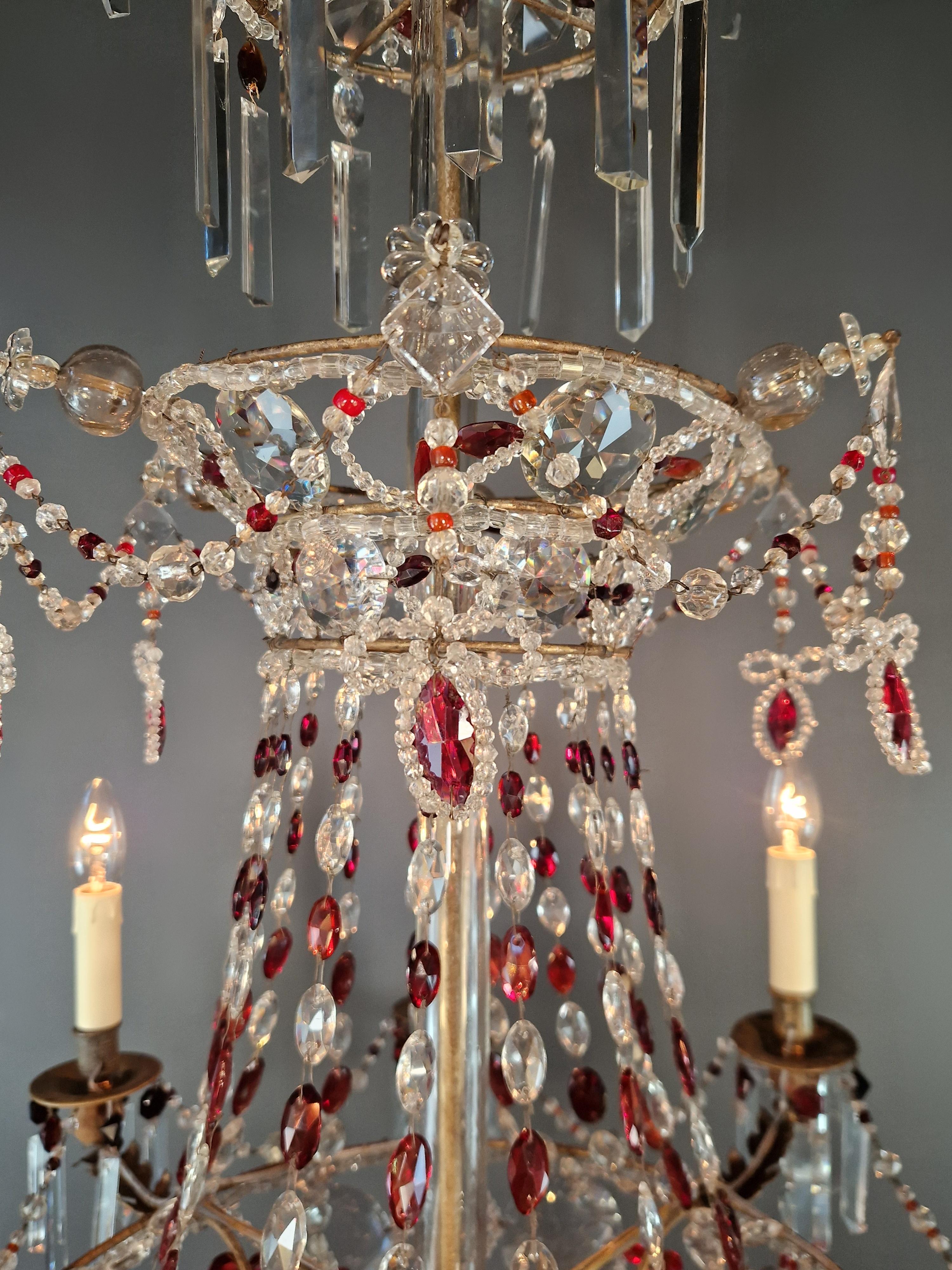 Antique Baroque Chandelier from 1860 Fully Restored Masterpiece Red Crystal For Sale 5
