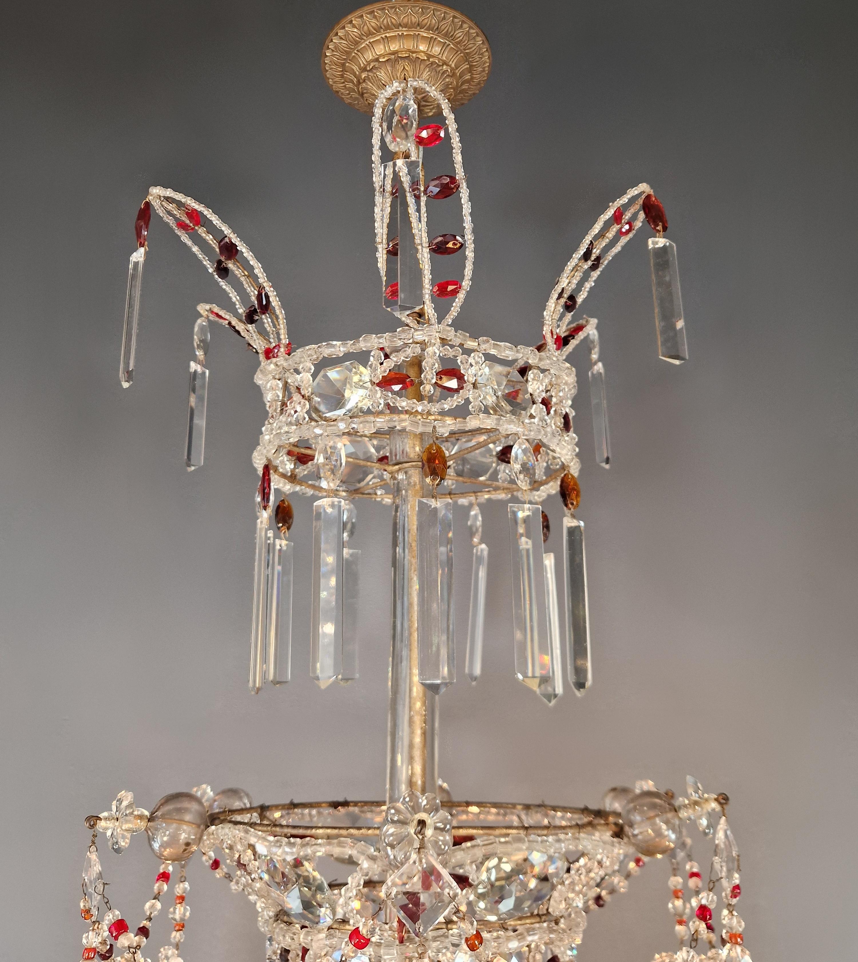 Antique Baroque Chandelier from 1860 Fully Restored Masterpiece Red Crystal For Sale 6