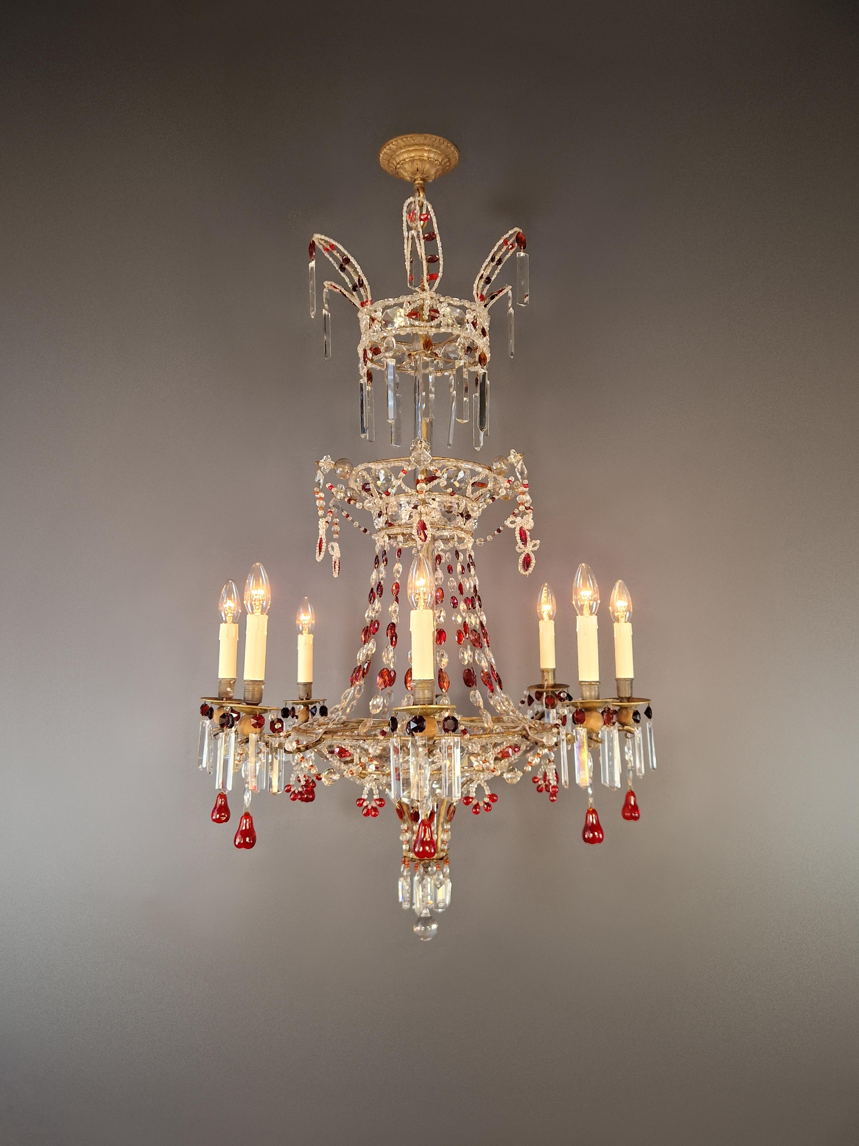 Original Baroque Chandelier from around 1860 – Fully Restored and Working

For sale is a majestic chandelier from around 1860, crafted from high-quality brass and adorned with sparkling crystals. This historic piece is a true collector's item,
