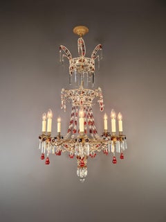 Antique Baroque Chandelier from 1860 Fully Restored Masterpiece Red Crystal