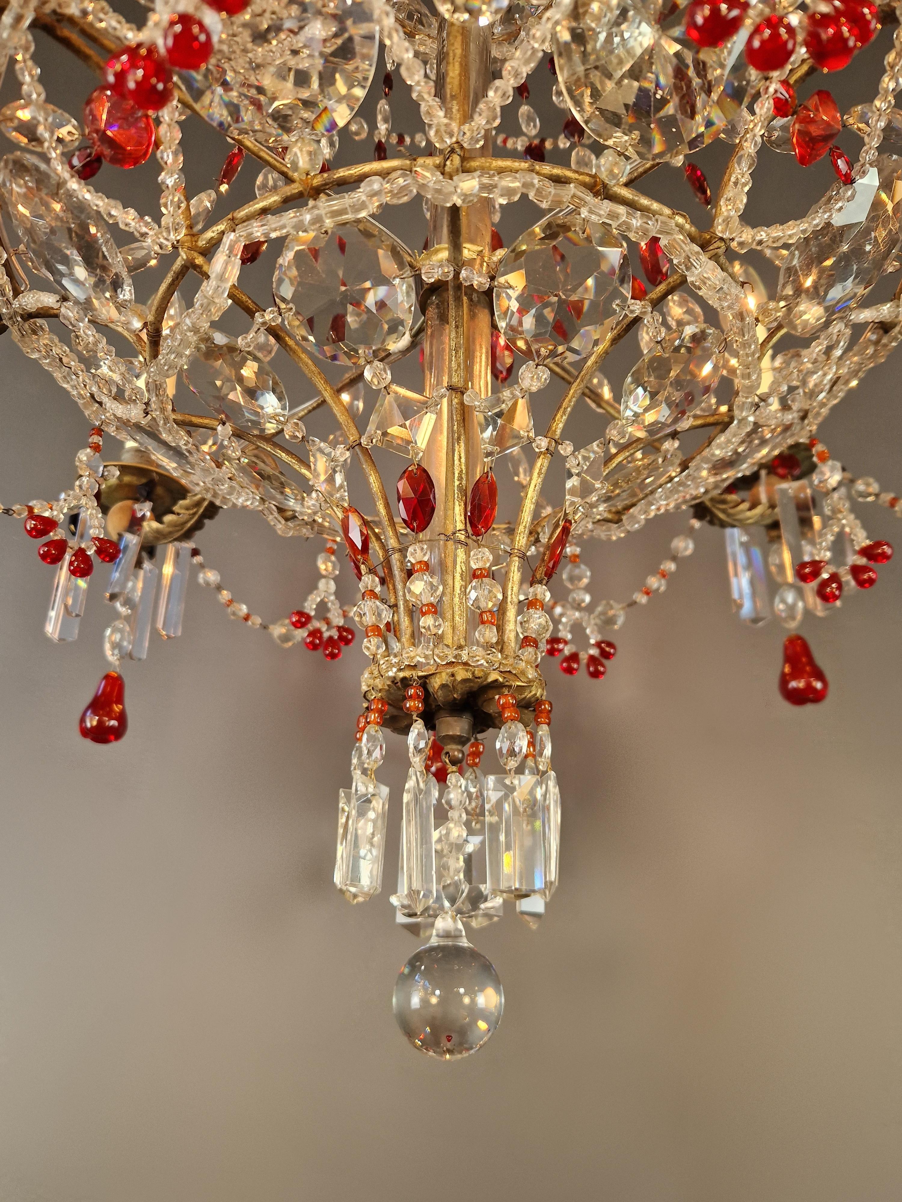 Antique Baroque Chandelier from 1860 Fully Restored Masterpiece Red Crystal In Good Condition For Sale In Berlin, DE