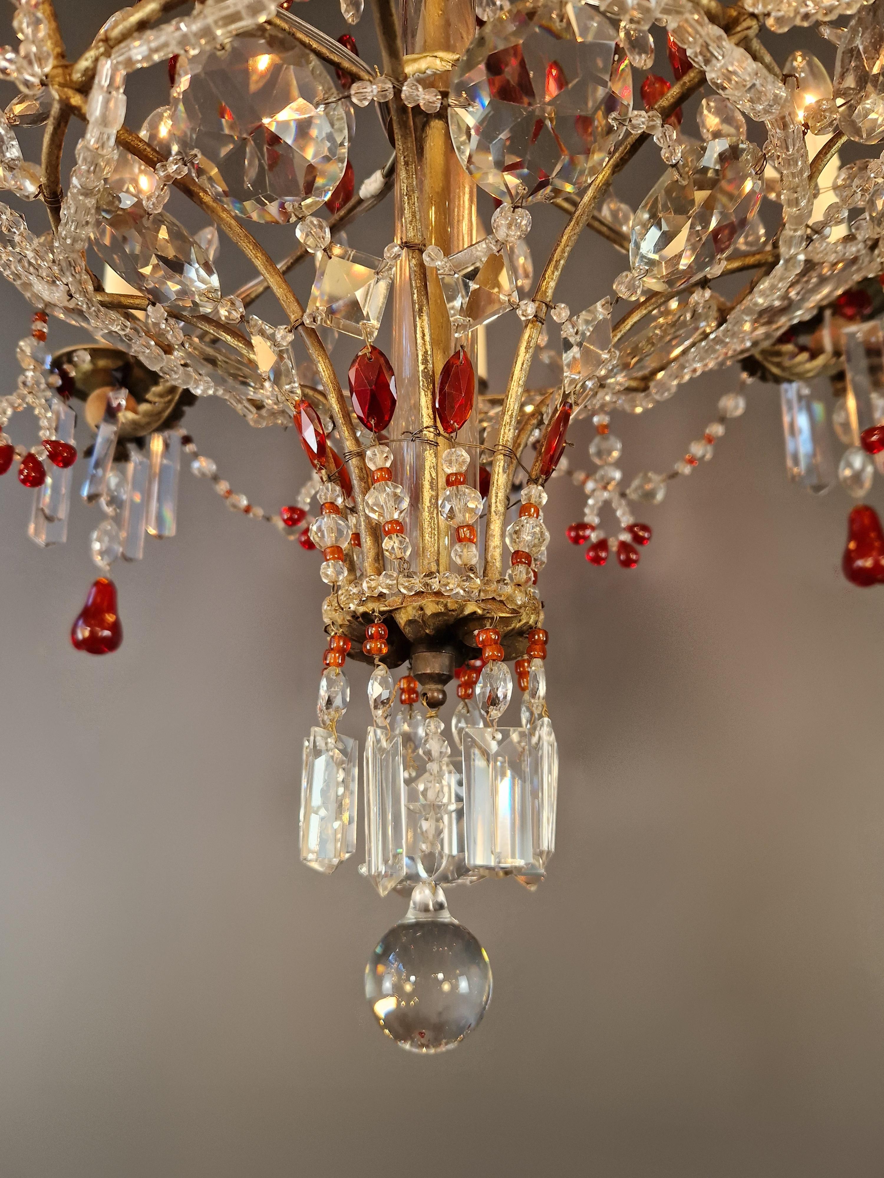 Mid-19th Century Antique Baroque Chandelier from 1860 Fully Restored Masterpiece Red Crystal For Sale