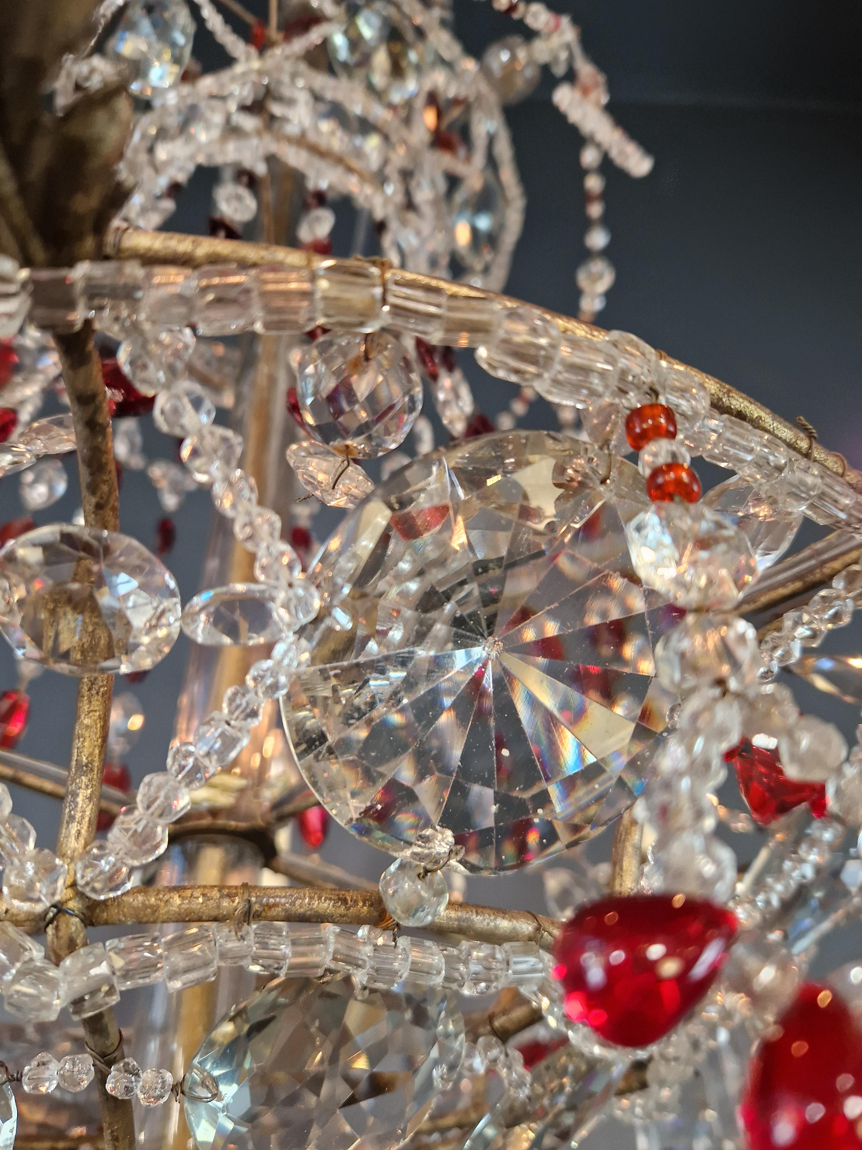 Antique Baroque Chandelier from 1860 Fully Restored Masterpiece Red Crystal For Sale 2