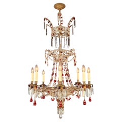 Antique Baroque Chandelier from 1860 Fully Restored Masterpiece Red Crystal