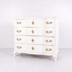 Antique Baroque Chest of Drawers In White Painted With Brass Handles From 1760s