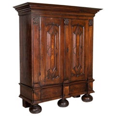 Used Baroque Dark Oak Armoire with Heavily Paneled Doors from Denmark