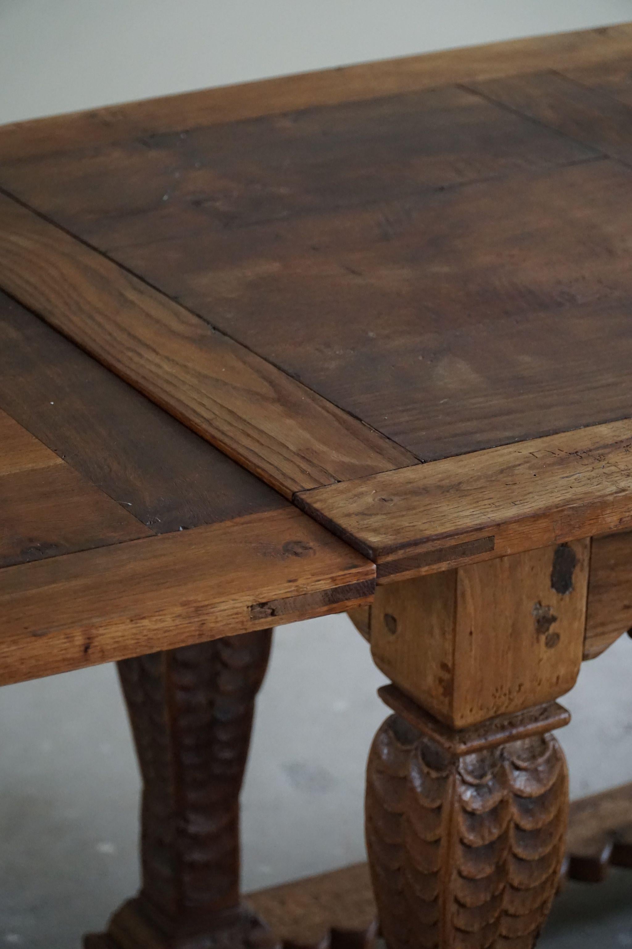 Antique Baroque Dining / Desk Table in Oak, Danish Cabinetmaker, 19th Century  For Sale 14