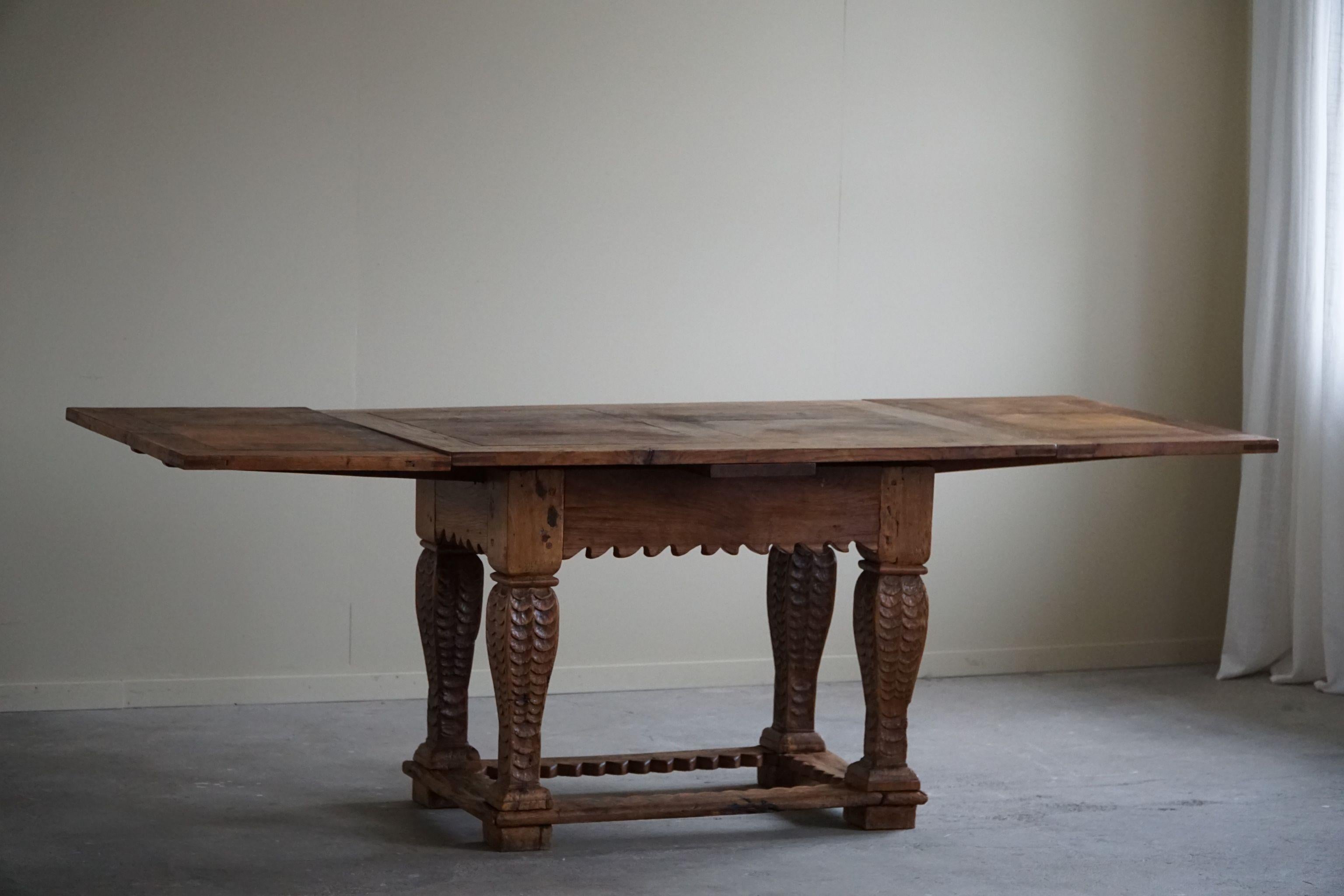 Danois Table de salle à manger/de bureau baroque ancienne en chêne, ébéniste danois, 19ème siècle  en vente