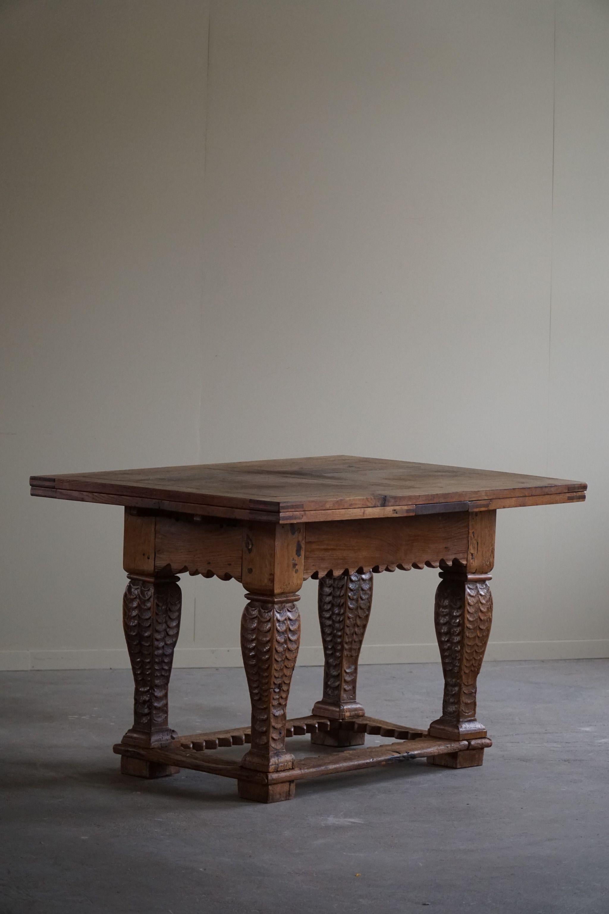 Fait main Table de salle à manger/de bureau baroque ancienne en chêne, ébéniste danois, 19ème siècle  en vente
