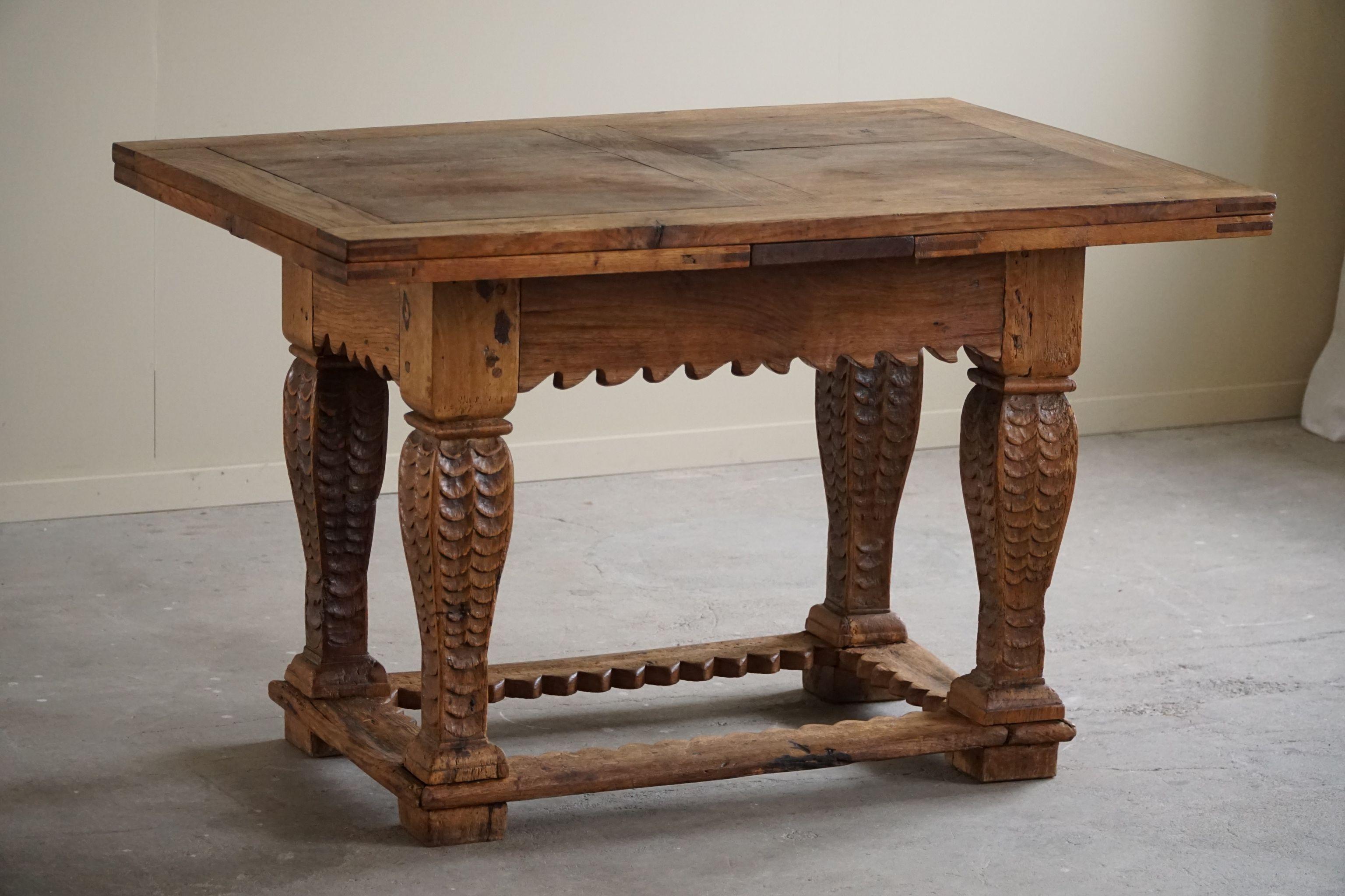 Chêne Table de salle à manger/de bureau baroque ancienne en chêne, ébéniste danois, 19ème siècle  en vente