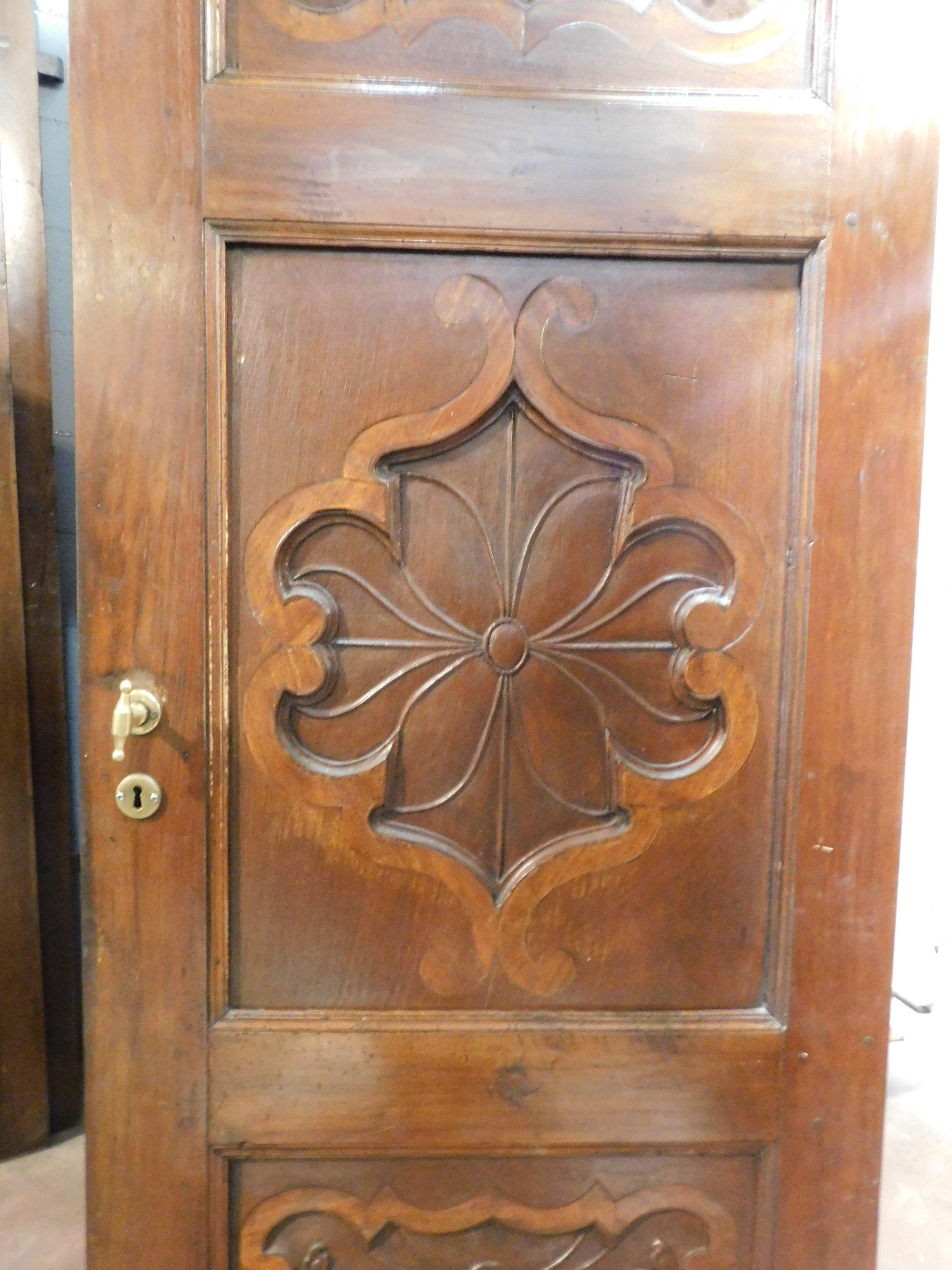 18th Century and Earlier Antique Baroque Door Carved and Inlaid, Carved in Walnut, '700, Italy For Sale