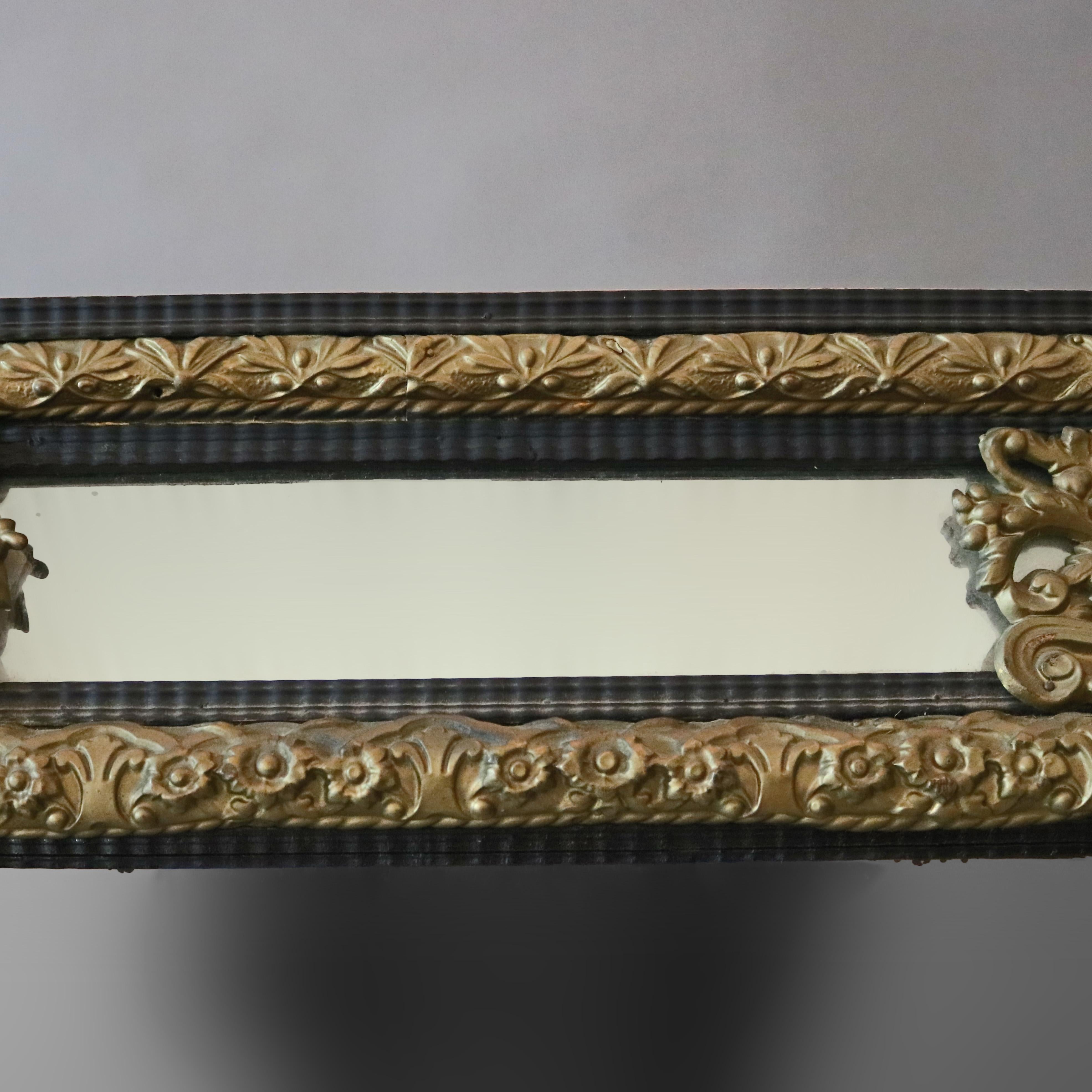 19th Century Antique Baroque Ebonized Wood & Bronzed Filigree Parclose Wall Mirror circa 1890