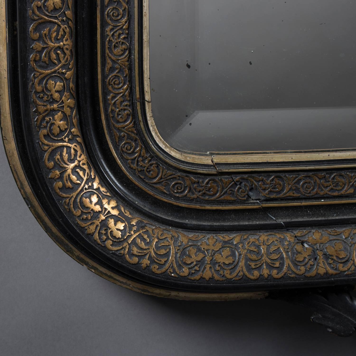 Antique Baroque Figural Sphinx Carved, Ebonized and Gilt over Mantel Mirror 3