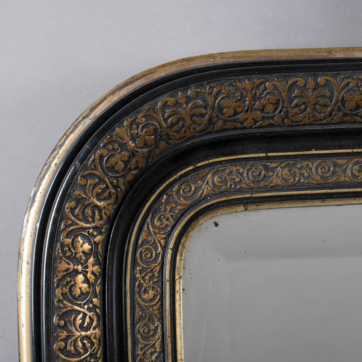 Antique Baroque Figural Sphinx Carved, Ebonized and Gilt over Mantel Mirror 4