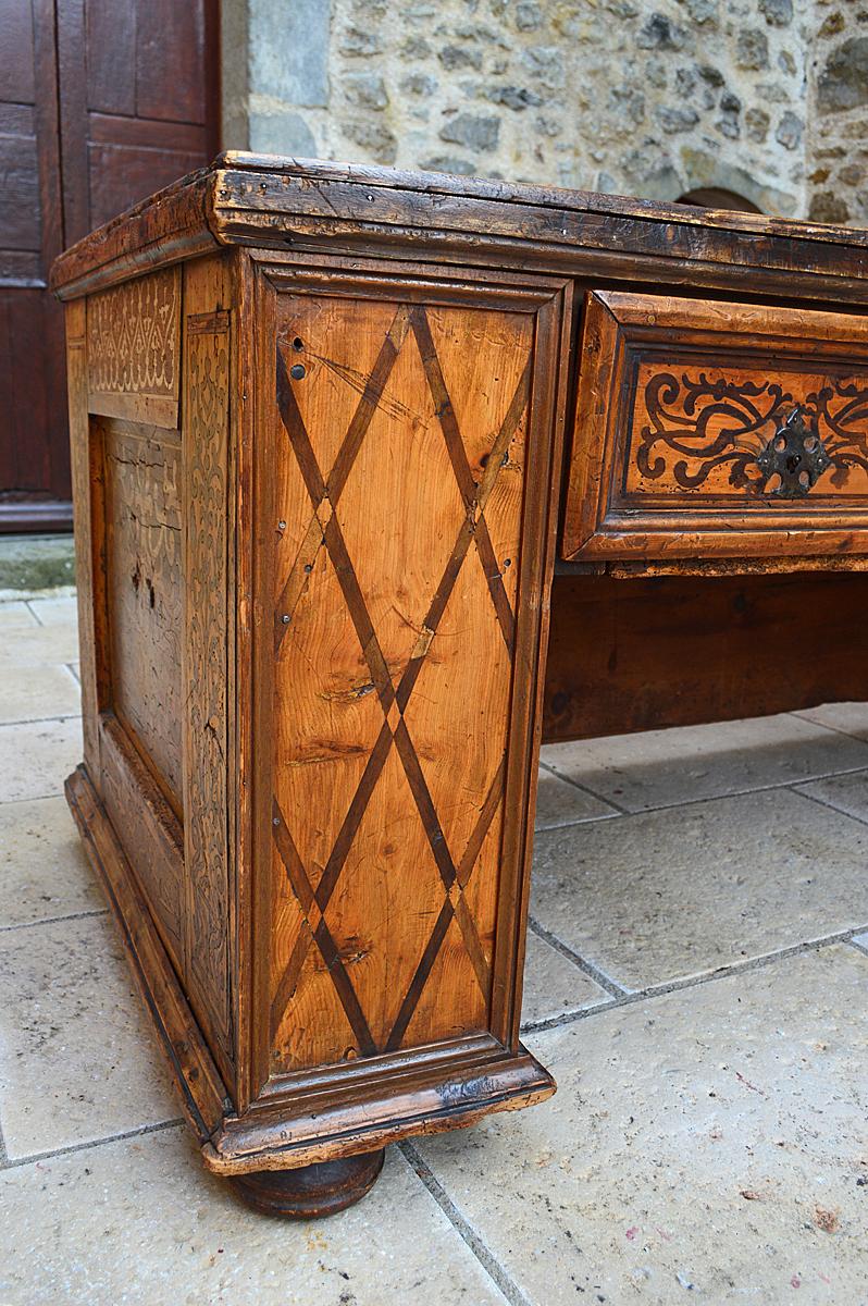Antique Baroque Fruitwood Inlaid Desk / Cassone Chest, Mid-17th Century For Sale 11