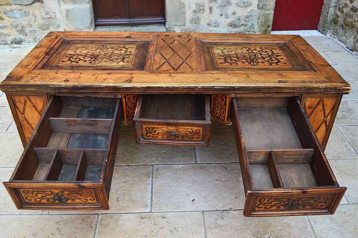 Antique Baroque Fruitwood Inlaid Desk / Cassone Chest, Mid-17th Century For Sale 12
