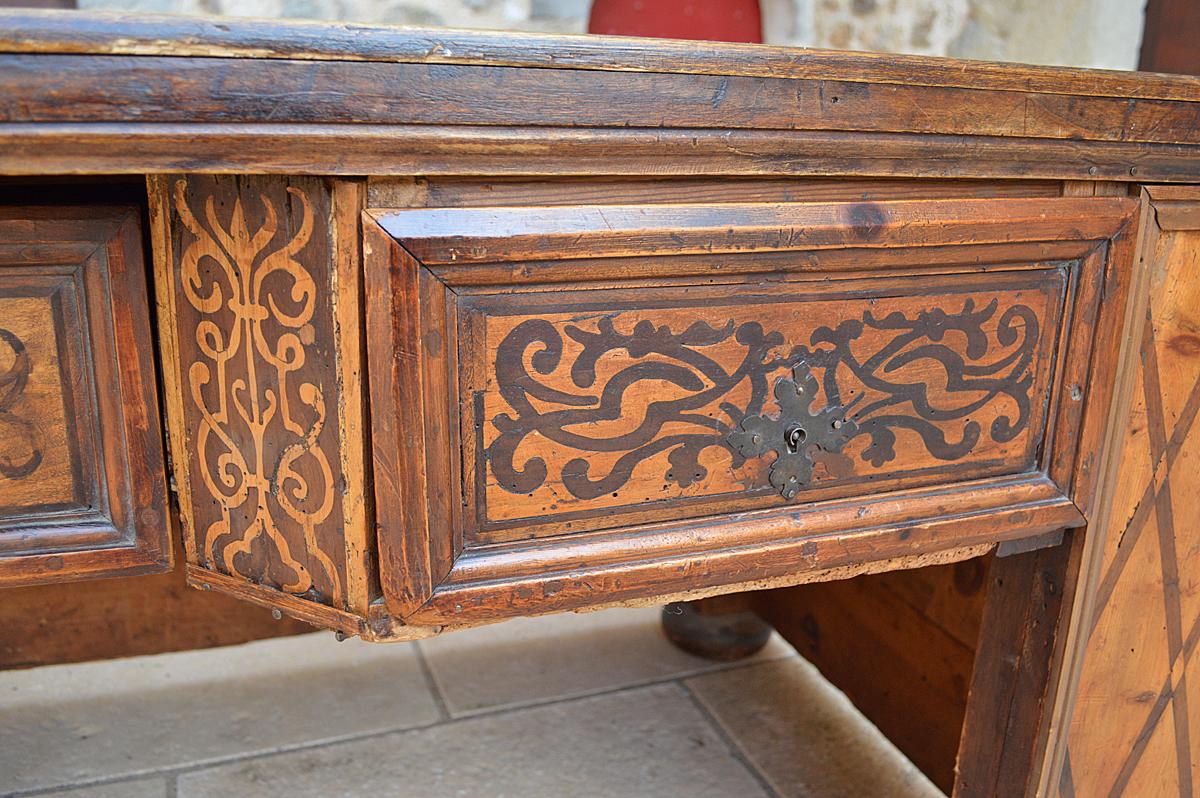 Antique Baroque Fruitwood Inlaid Desk / Cassone Chest, Mid-17th Century For Sale 14