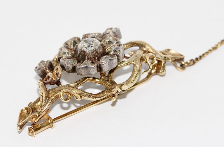Women's Antique, Baroque Gold Diamond Brooch For Sale