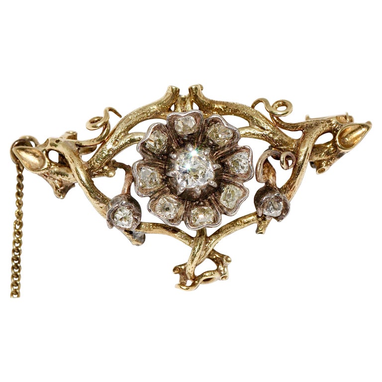 Antique, Baroque Gold Diamond Brooch For Sale
