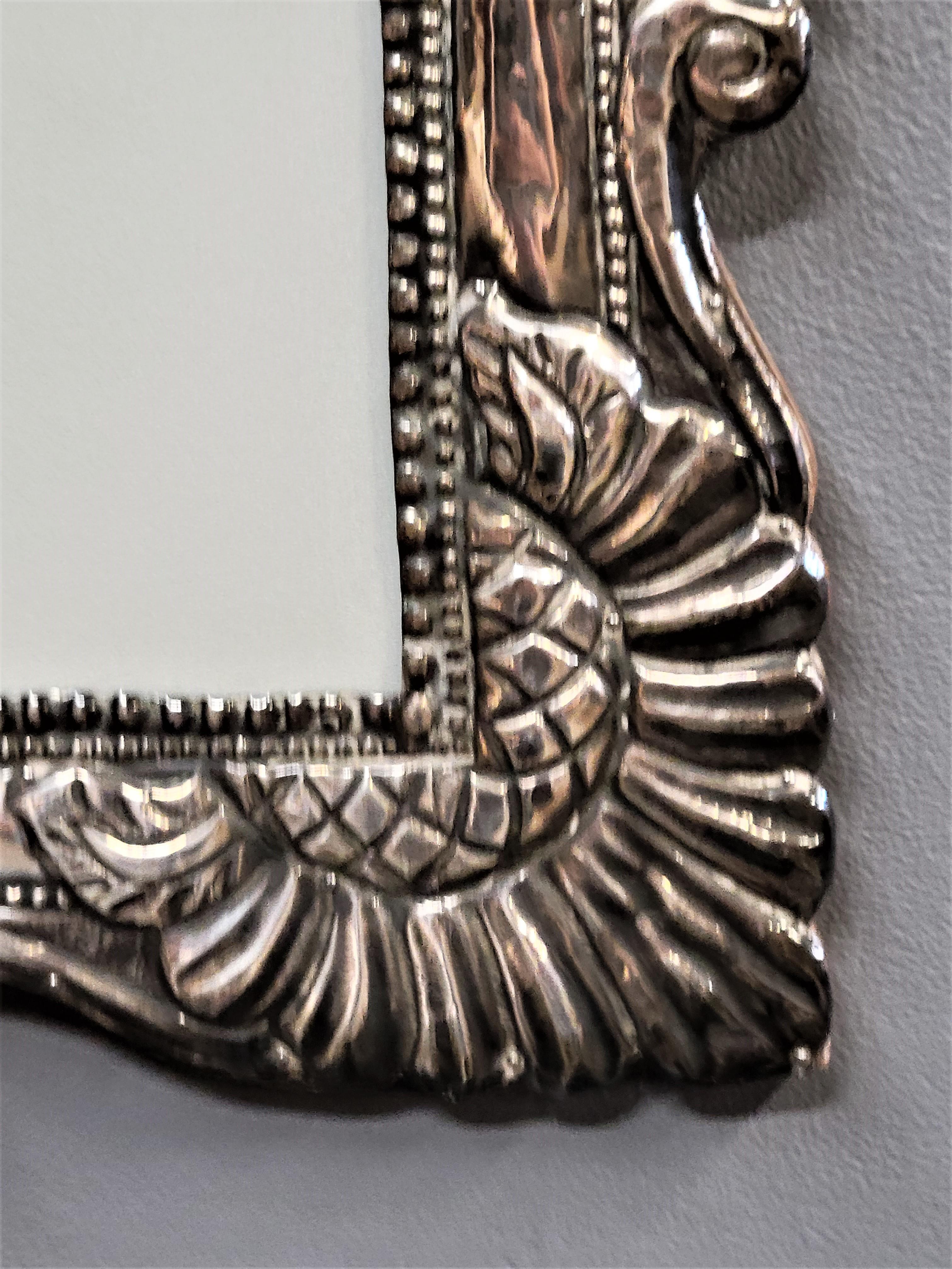 Hand-Crafted Antique Baroque Hand Hammered Sterling Silver Picture Frame For Sale