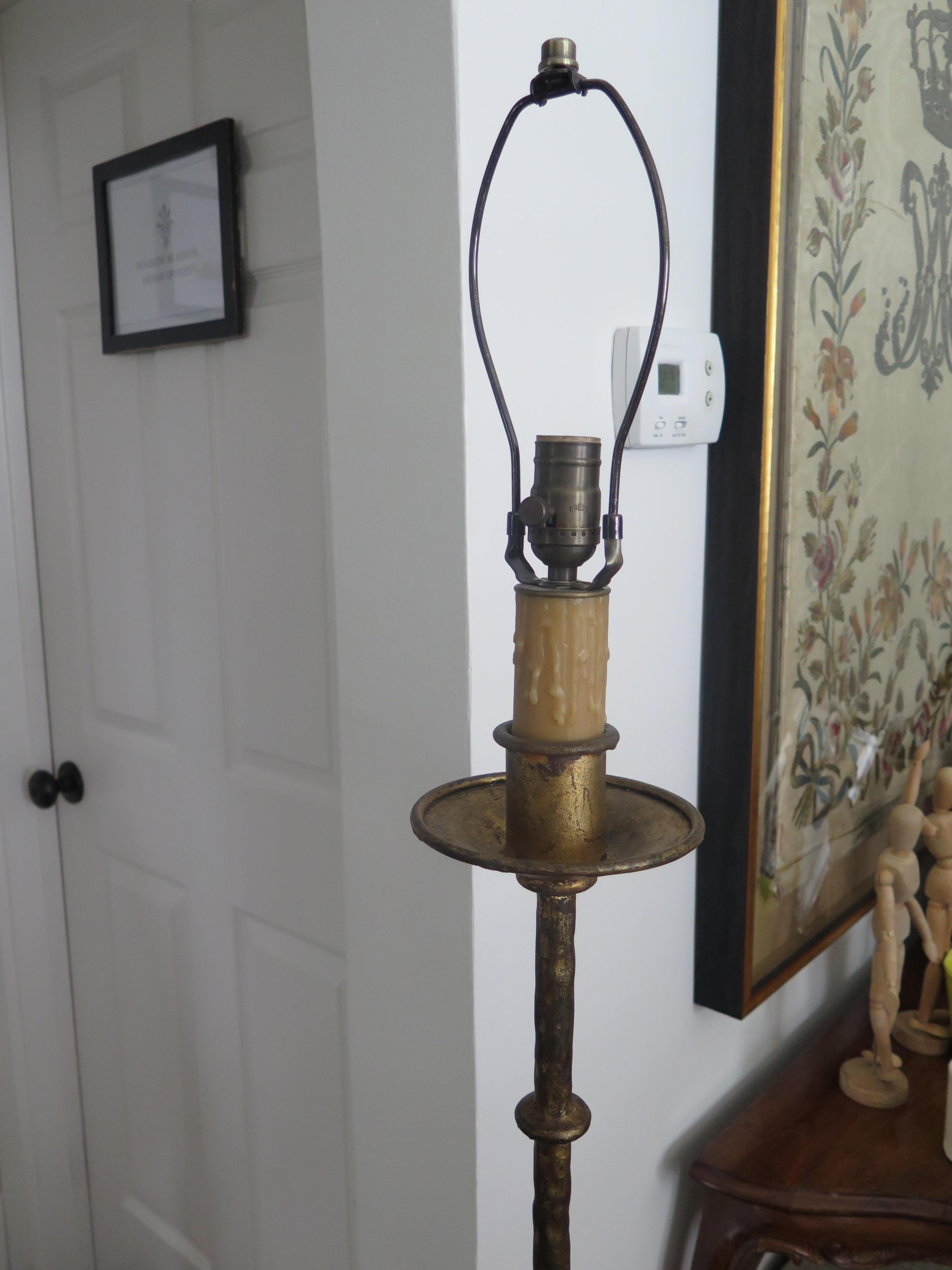 Antique baroque iron torchière already wired and ready for use. Floor lamp measures 59