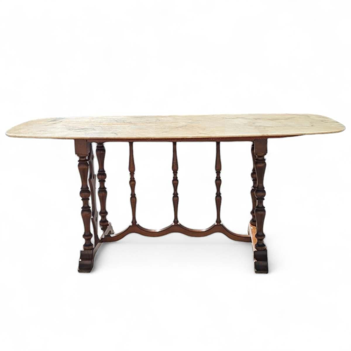 Table de salle à manger ancienne baroque à plateau de marbre - Style 17ème siècle Base en Wood Wood en vente 4