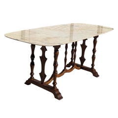 Antique Baroque Marble Top Dining Table - 17th Century Style Solid Wood Base